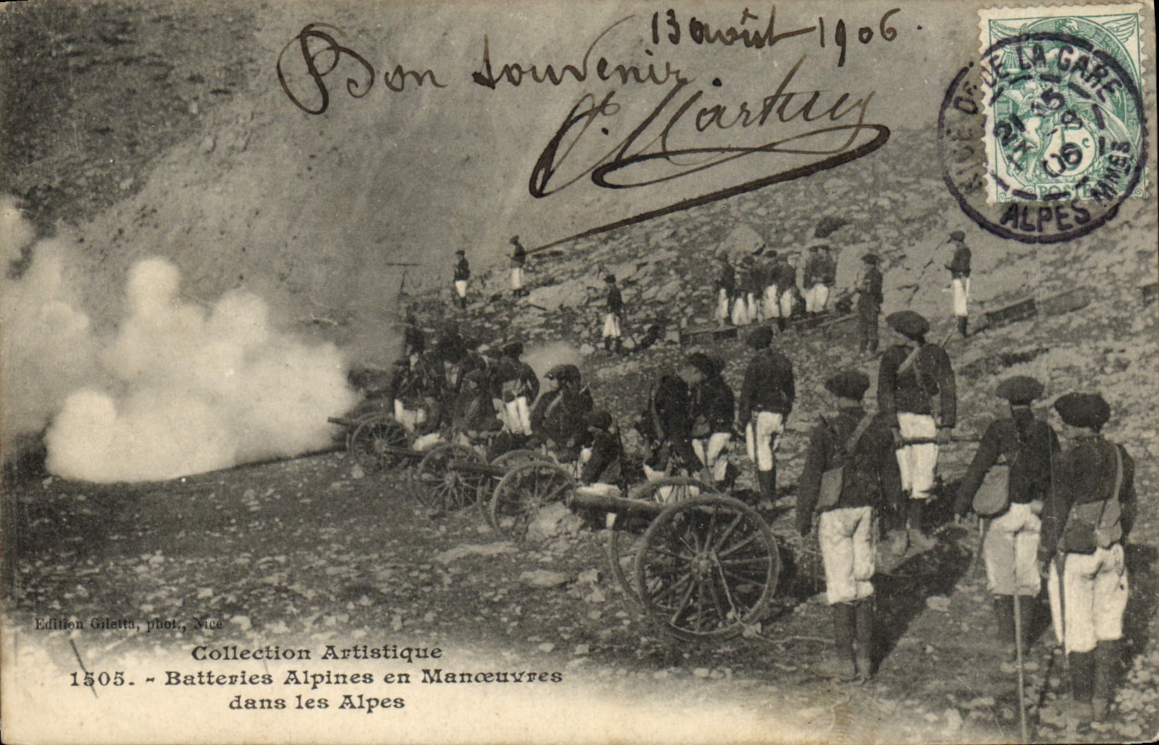 CPA Militaria Chasseurs Alpins Batteries alpines en manoeuvres dans les Alpes