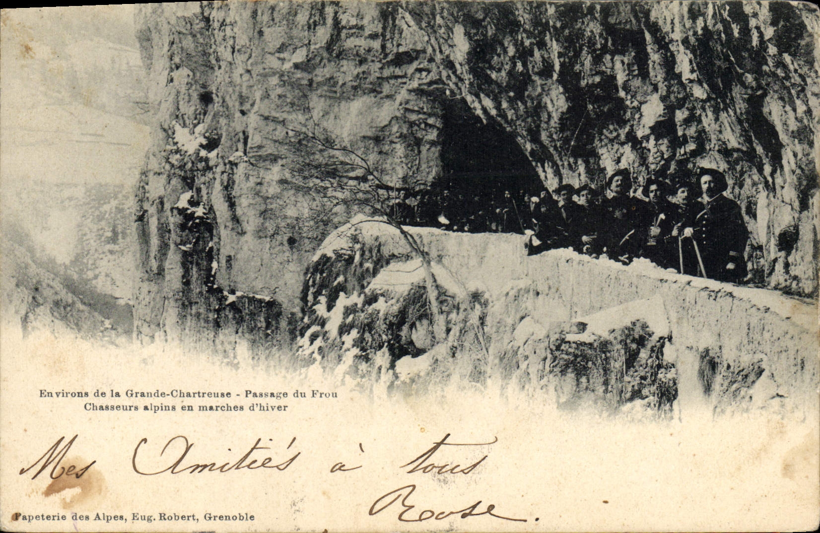 CPA Militaria Chasseurs Alpins Environs de la Grande Chartreuse Passage du Frou Chasseurs alpins en marches d'hiver