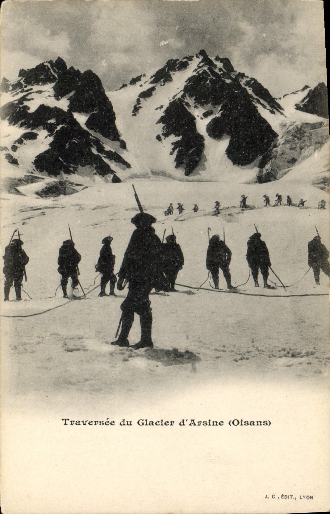 CPA Militaria Chasseurs Alpins Traversee du glacier d'Arsine Oisans 