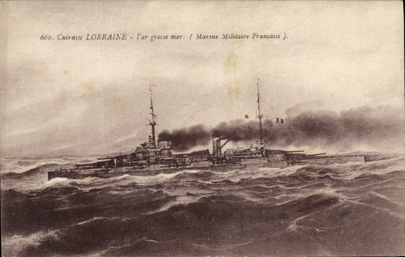 Vintage Postcard Bateau Armours Lorraine By heavy sea