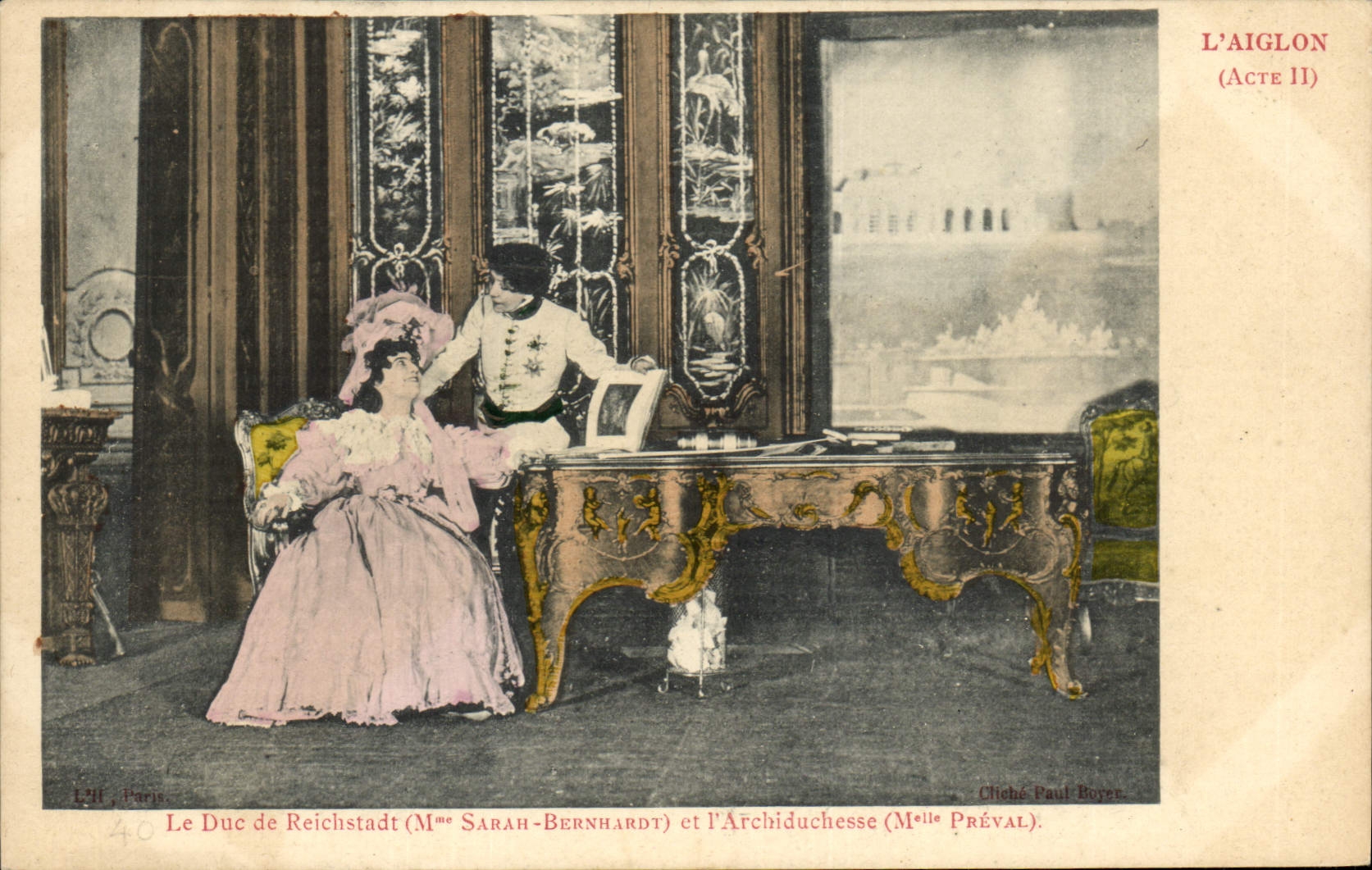 CPA Fantaisie Theatre Femme L'aiglon Acte II Le Duc de Reichstadt Mme Sarah Bernhardt et l'archiduchesse Mlle Preval 