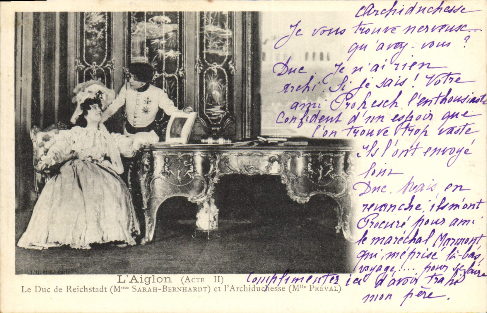 CPA Fantaisie Theatre Femme L'aiglon Acte II Le duc de Reichstadt Mme Sarah Bernhardt et l'Archiduchesse 