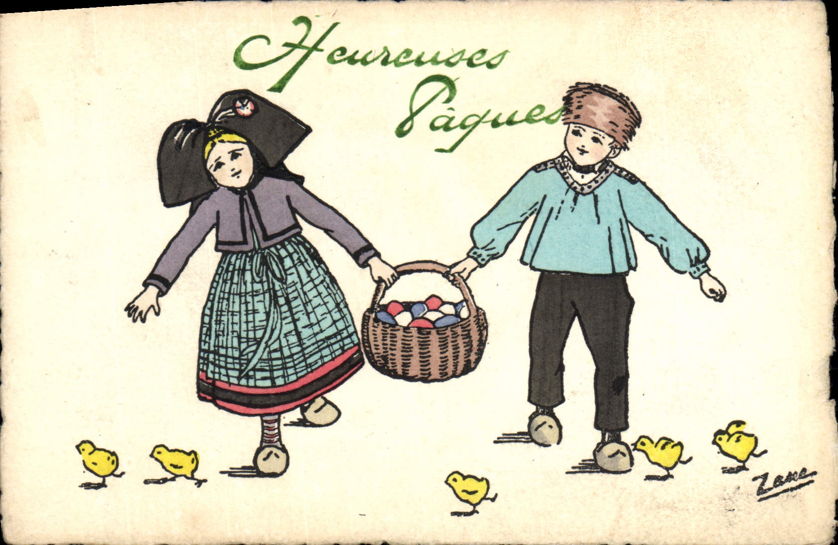CPA Folklore Alsace Enfants Paques