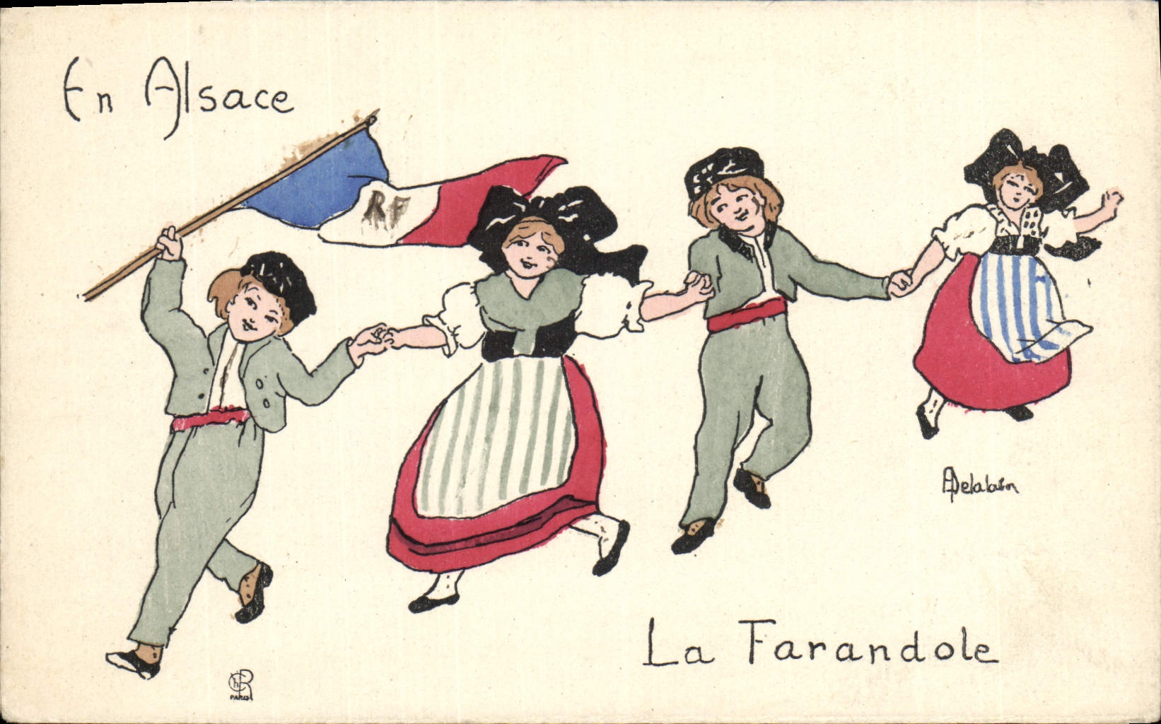 CPA Folklore Alsace Enfants La farandole 