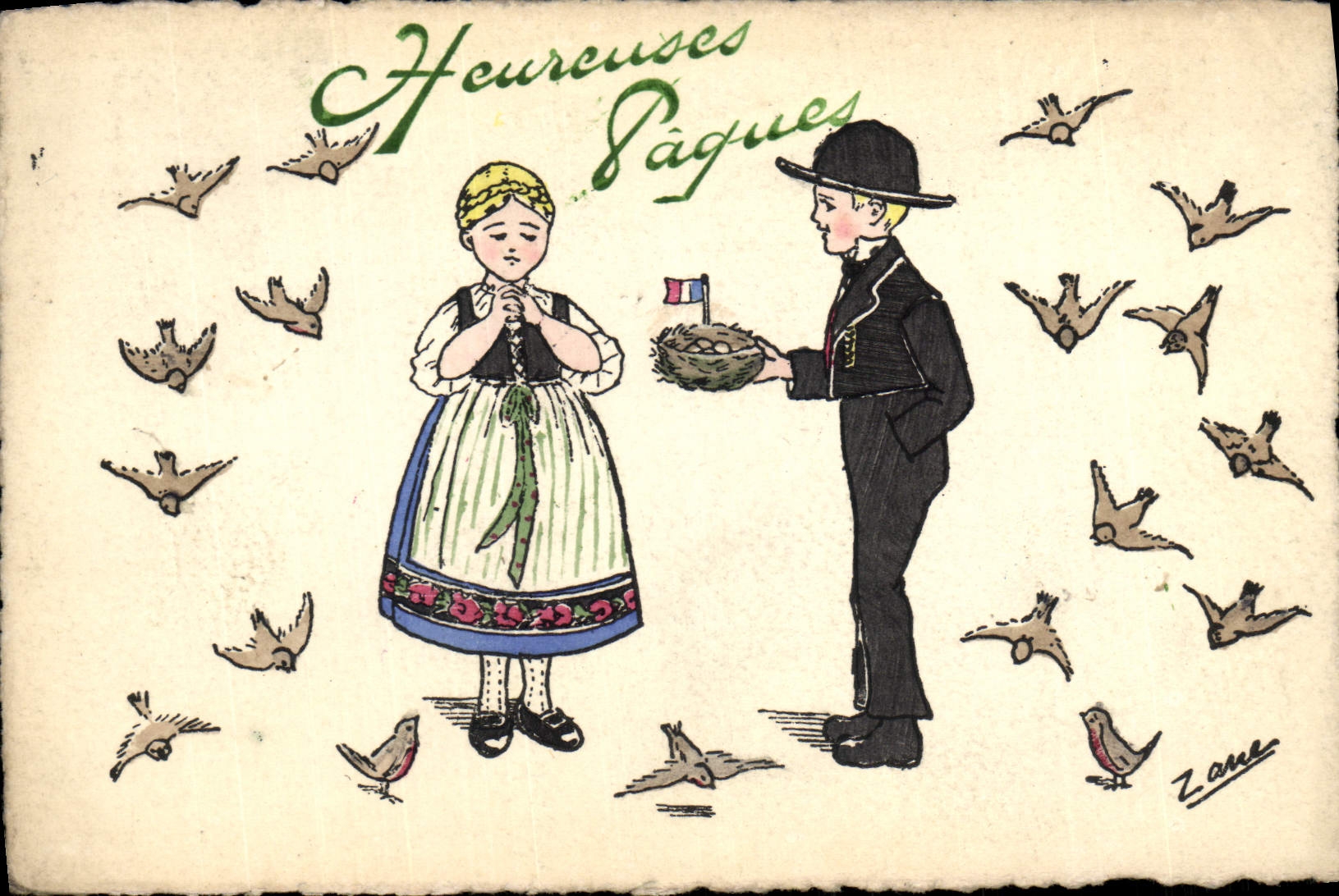 CPA Folklore Alsace Enfants Paques