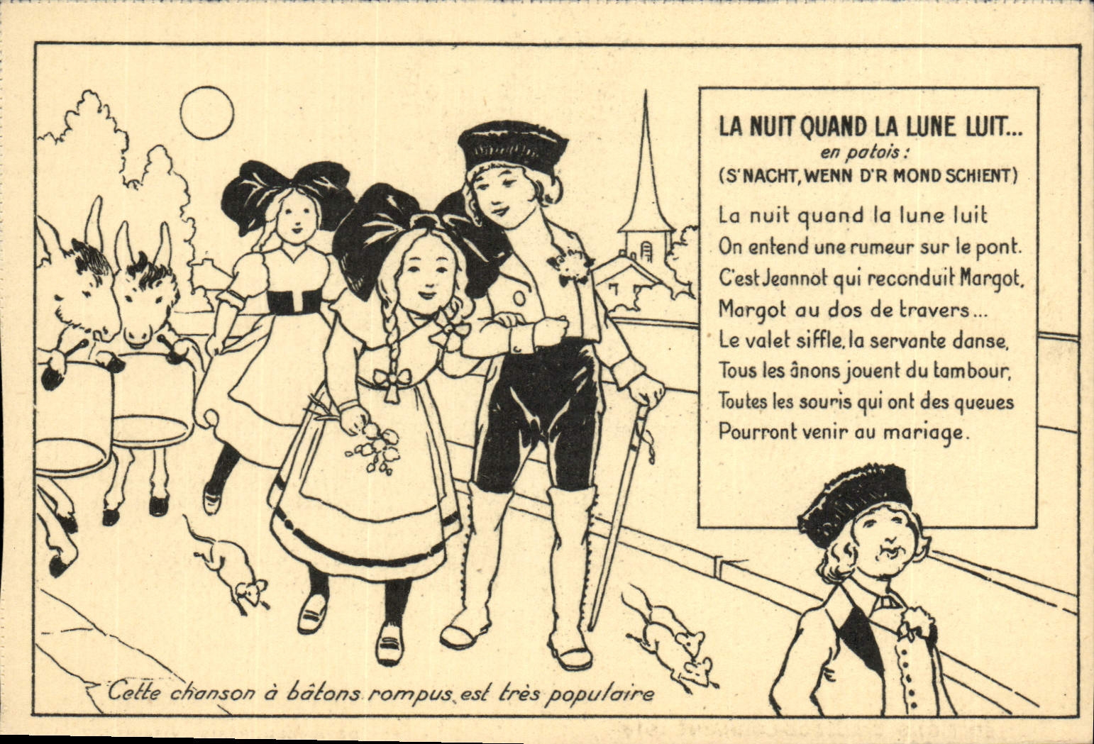 CPA Folklore Alsace Enfants La nuit quand la lune luit 