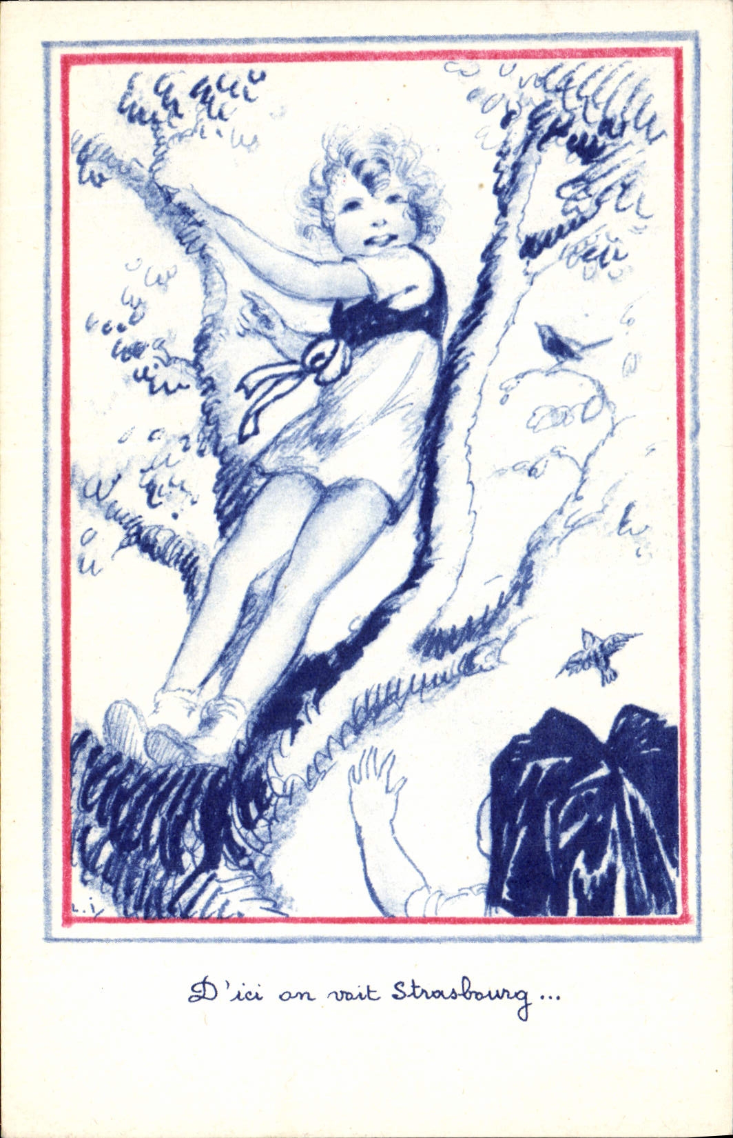 CPA Folklore Alsace Enfant D'ici on voit Strasbourg