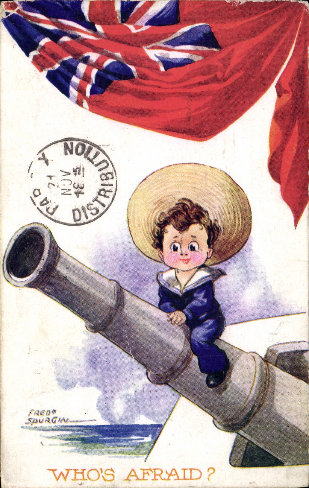 Vintage Postcard Fantasy Illustrator Children Fred Spurgin Canon Militaria