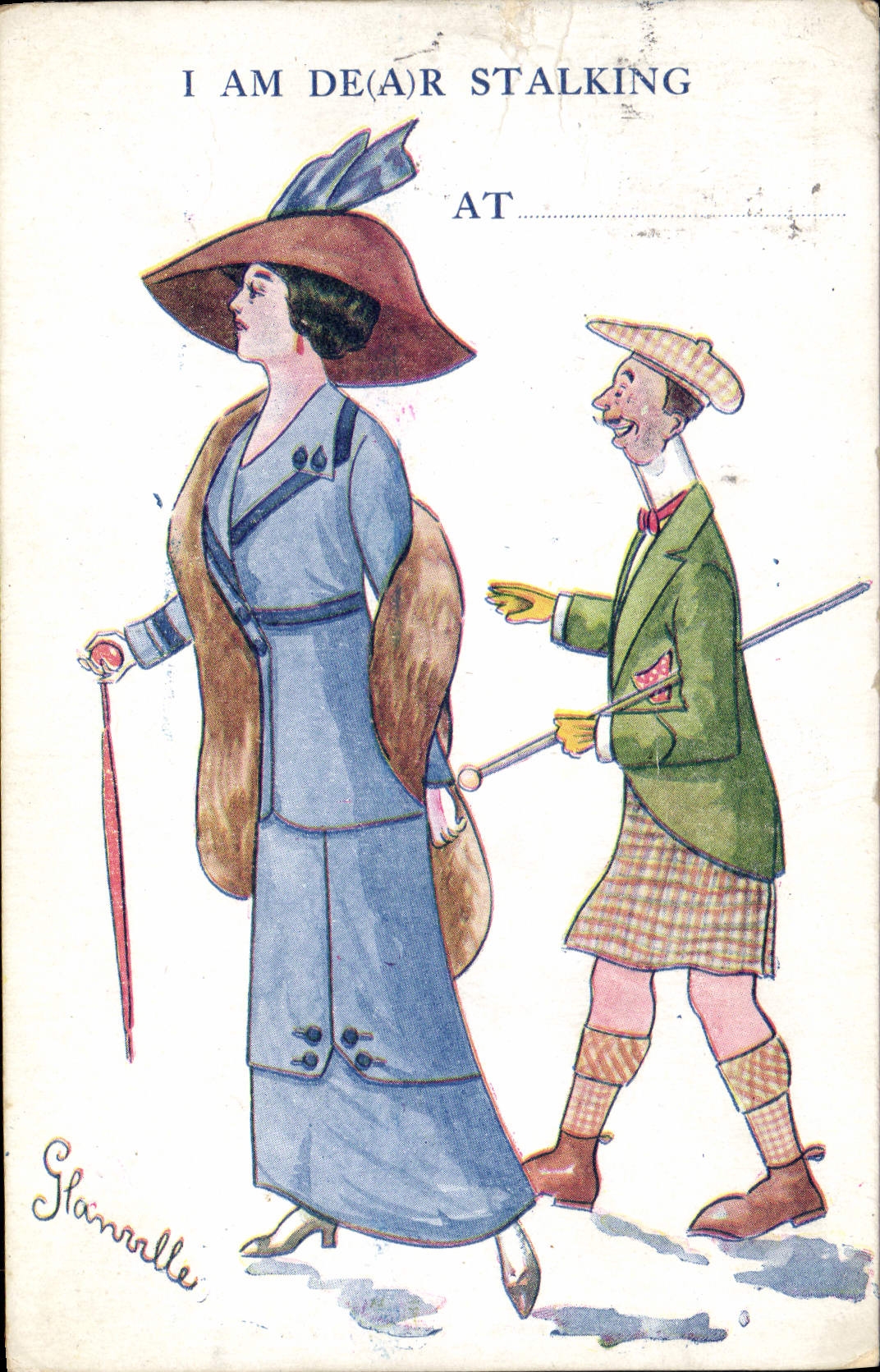 Vintage Postcard Fantasy Illustrator Woman I amndt dear Stalking Glanville