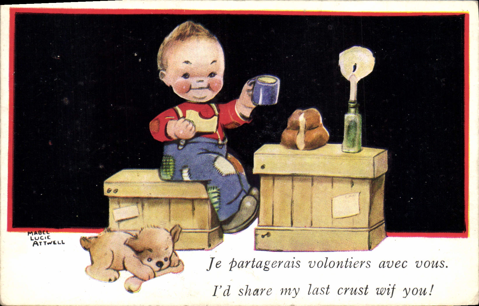 Vintage Postcard Fantaisie Illustrator Child Dog Mabel Lucie Attwell I would divide readily