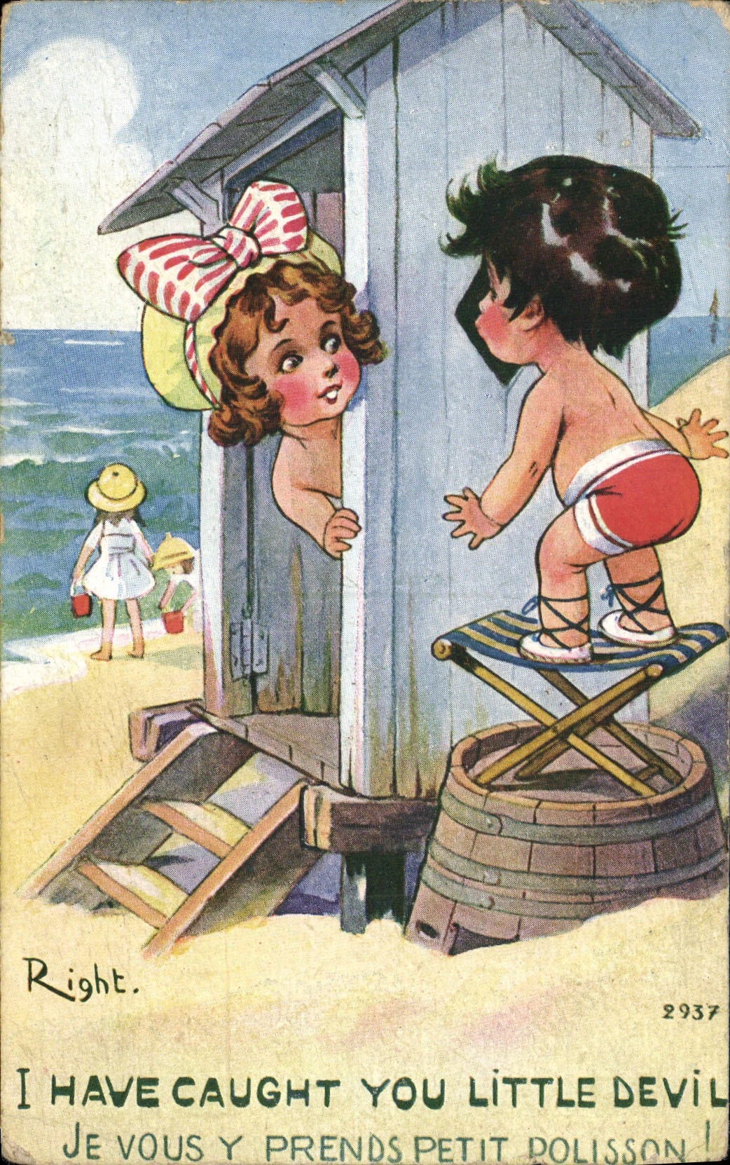Vintage Postcard Fantaisie Illustrator Children I cuts caught you little devil Right