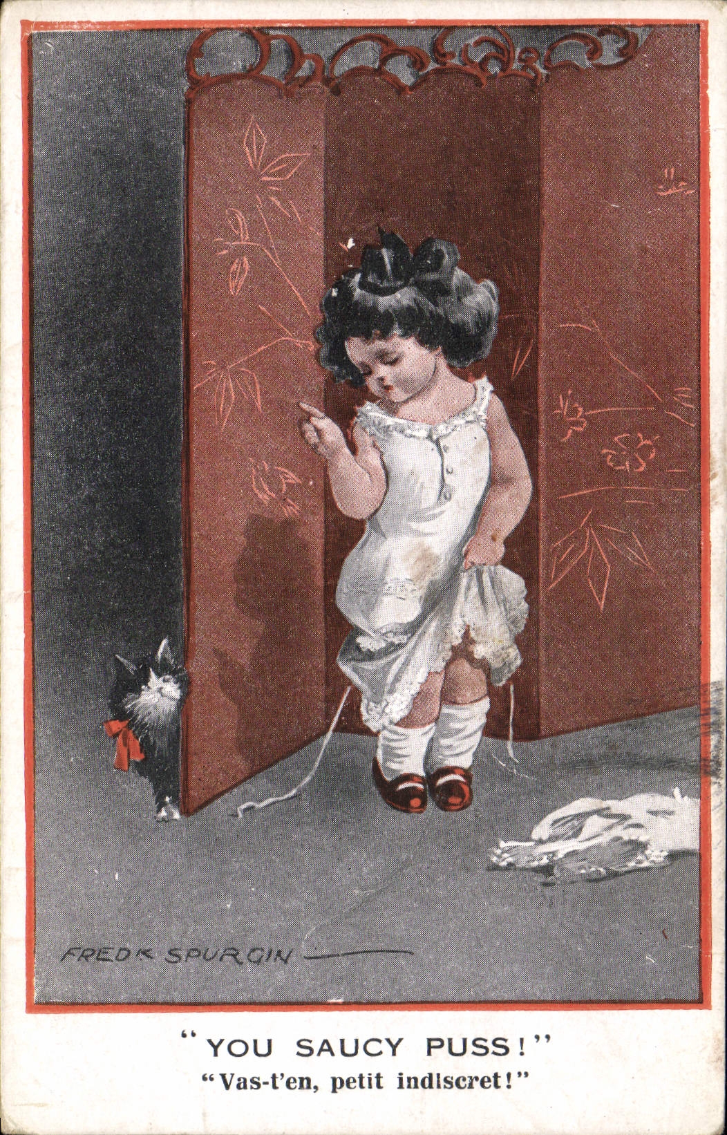 Vintage Postcard Fantasy Illustrator Child Cat You saucy Pus