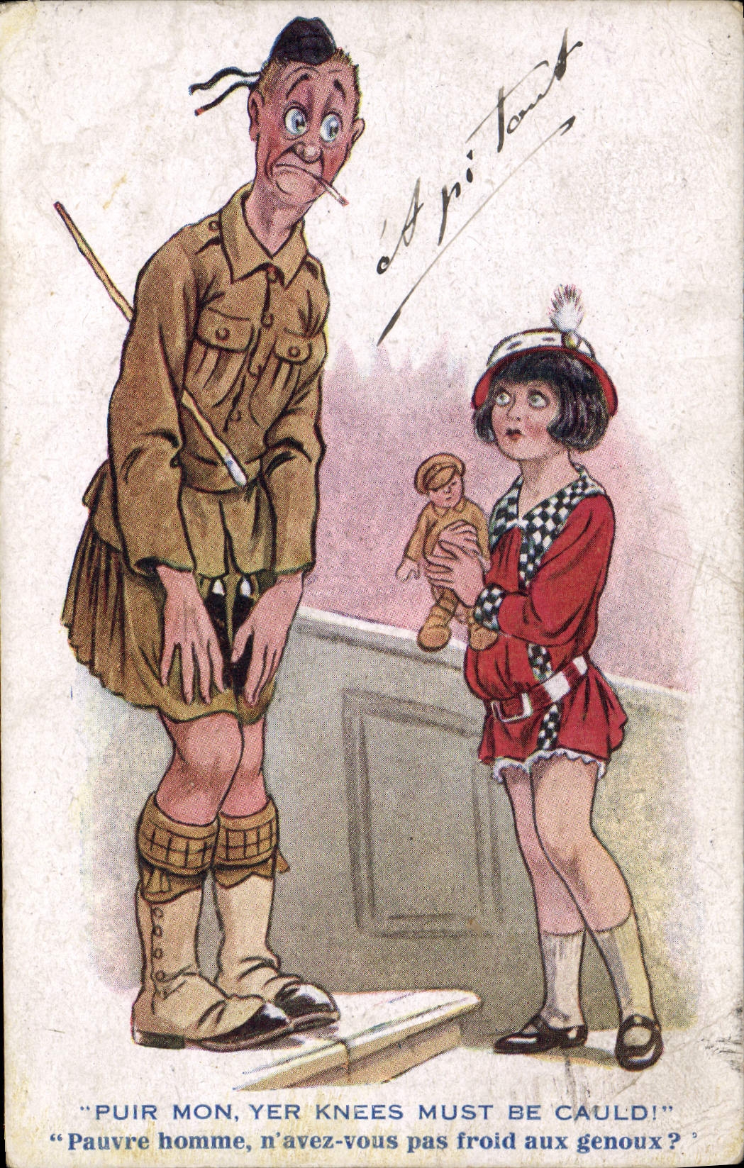 Vintage Postcard Fantasy Illustrator Child Soldier militaria Puit my