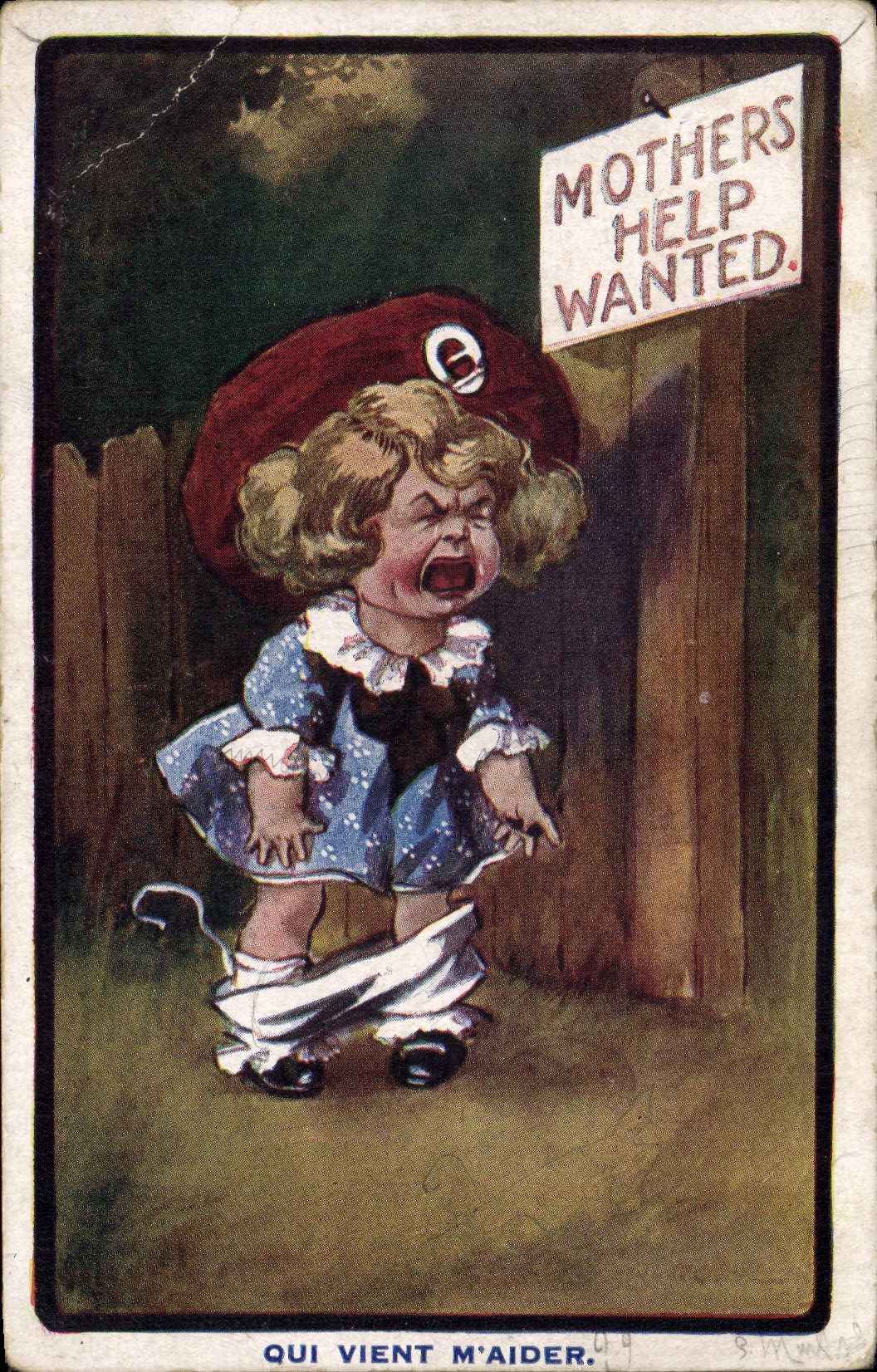 Vintage Postcard Fantasy Illustrator Child Mothers help wanted