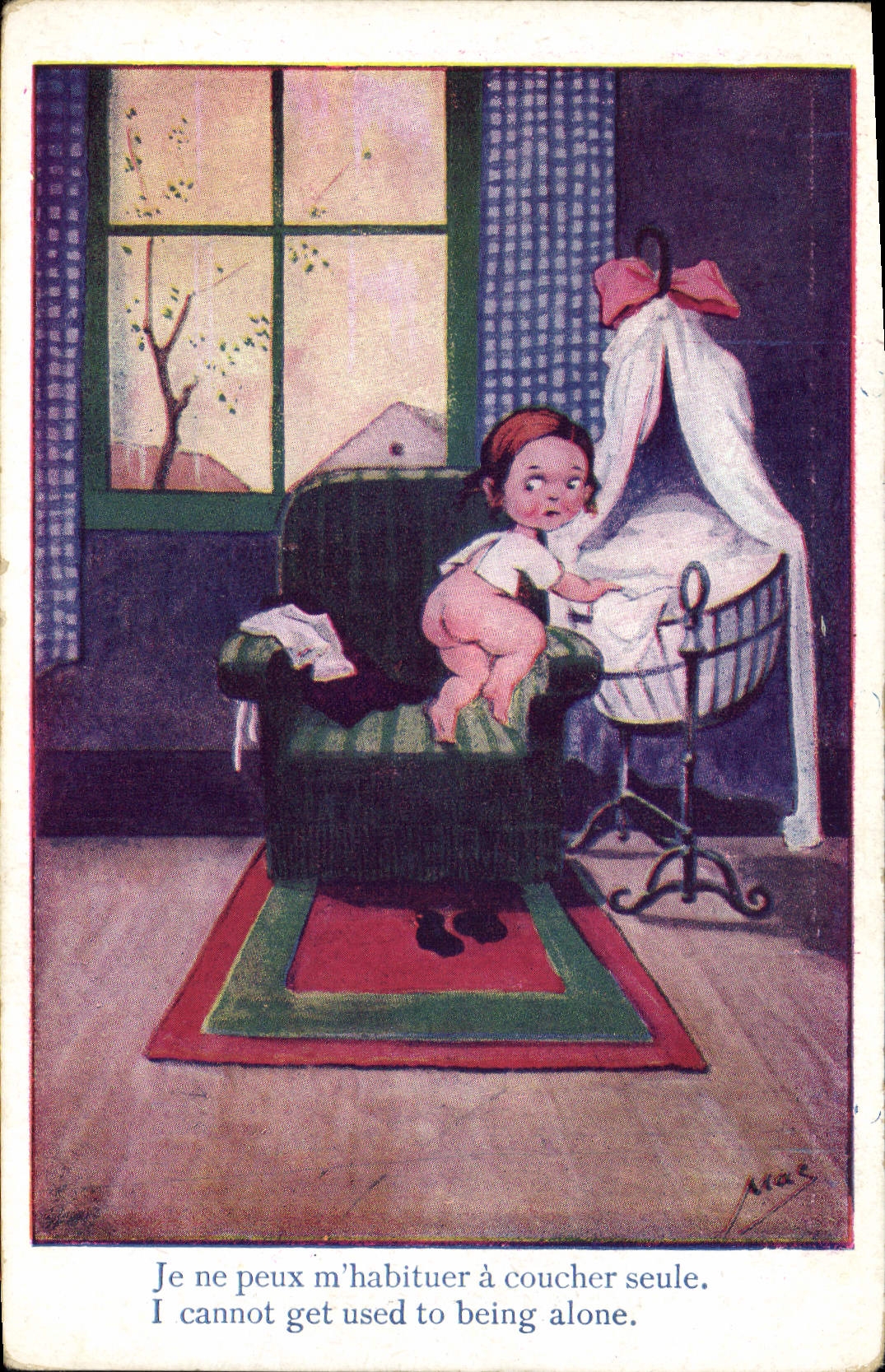 Vintage Postcard Fantaisie Illustrator Child I cannot be accustomed has to only sleep