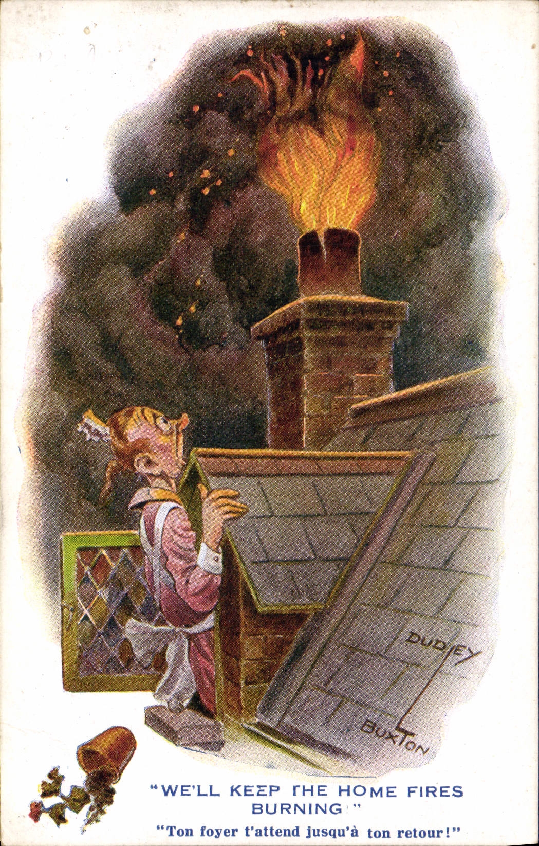 Vintage Postcard Fantasy Illustrator We' ll keep the home fires burning