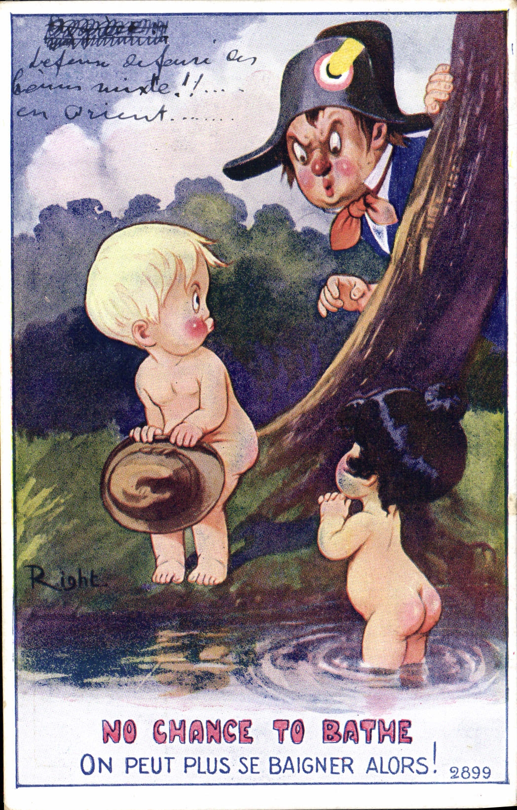 Vintage Postcard Fantasy Illustrator Children No chance to bathe