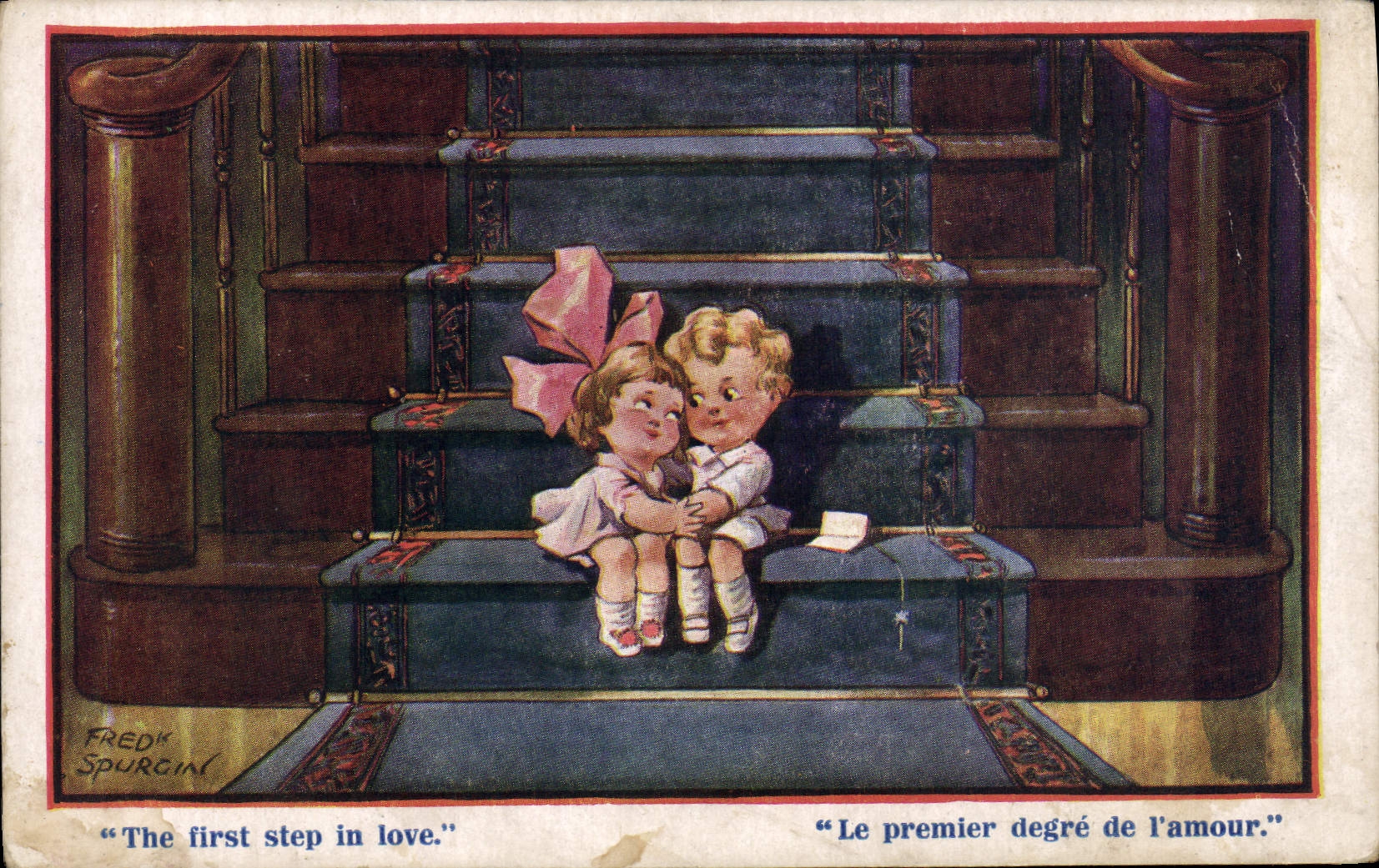 Vintage Postcard Fantaisie Illustrator Children Fred Spurgin The first step in coils