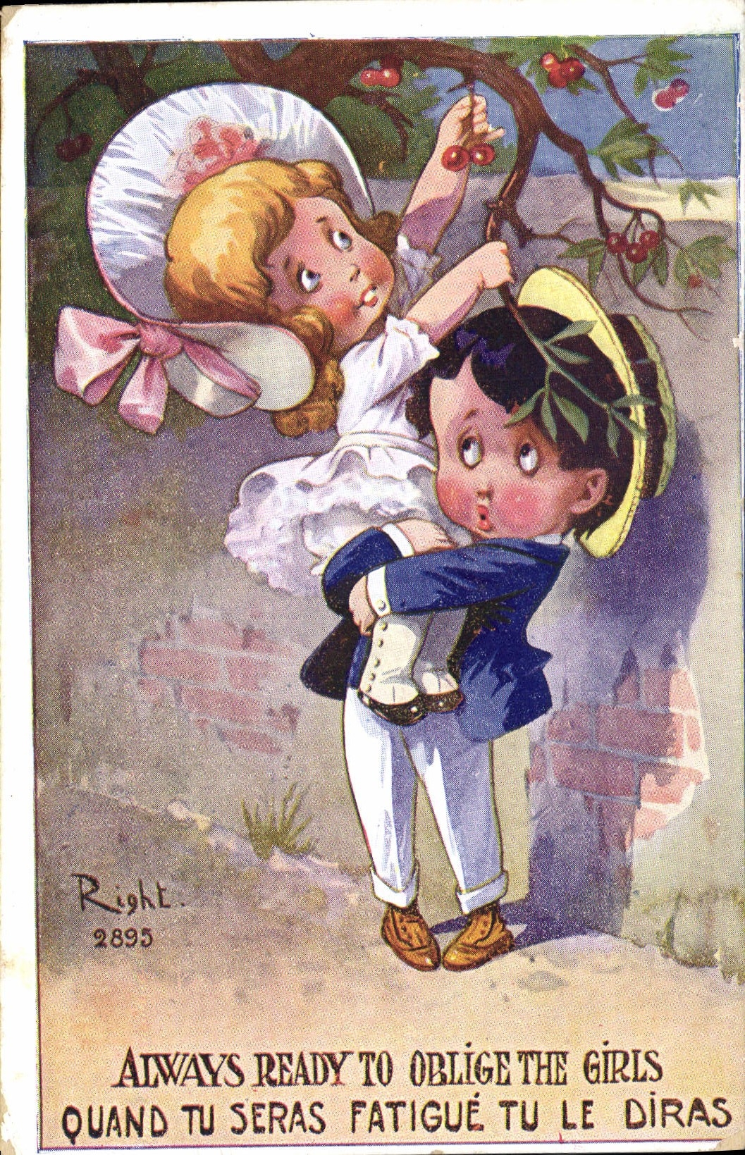 Vintage Postcard Fantaisie Illustrator Children Right Always ready to obliges the girls