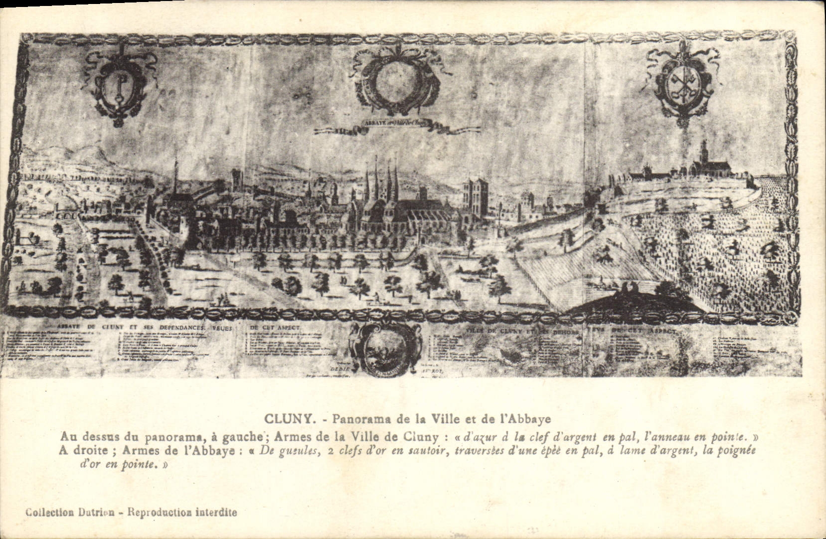 Vintage Postcard Cluny Panorama of the city and the abbey