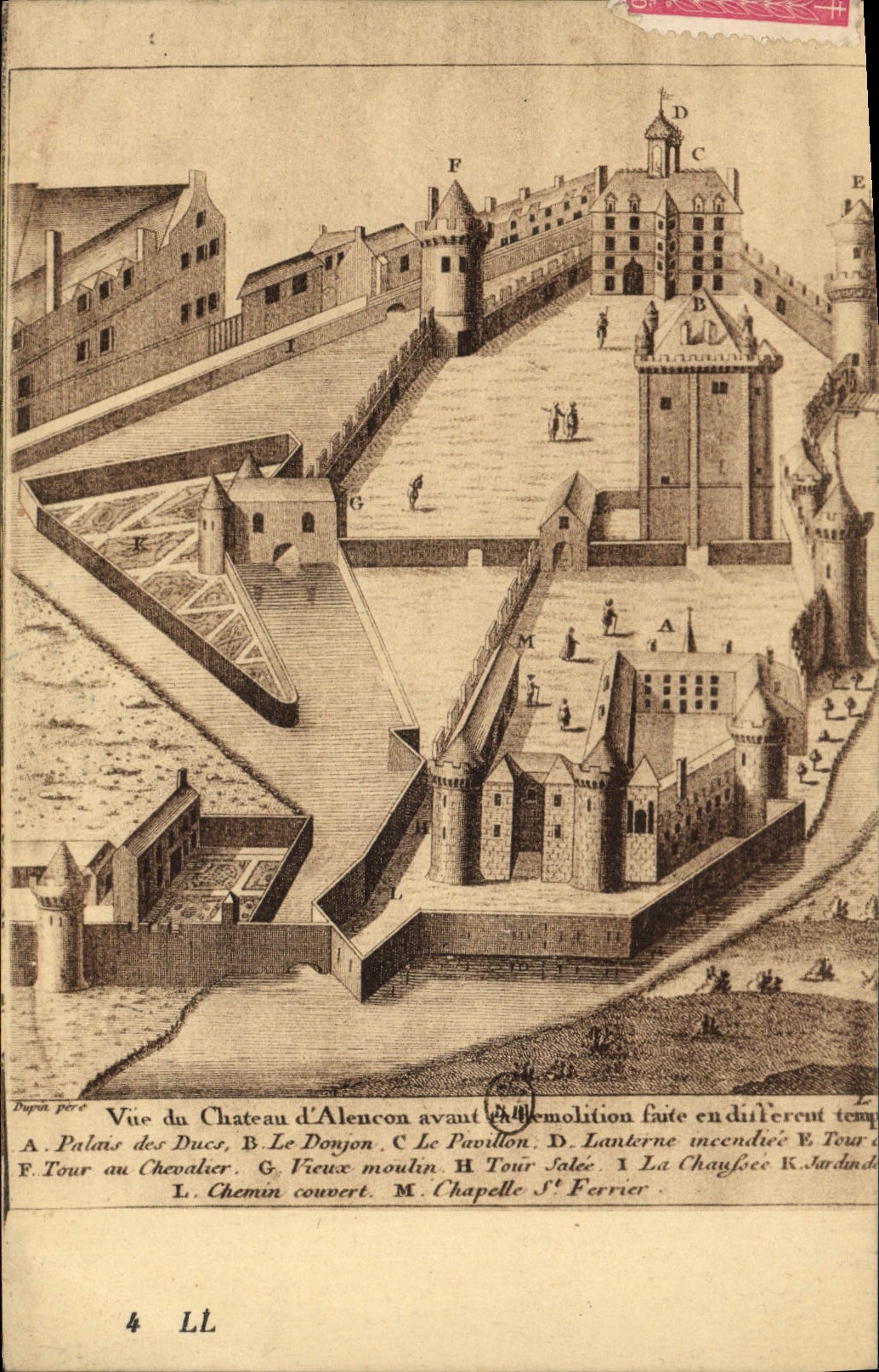 Vintage Postcard Seen of the castle of Alencon before its demolition