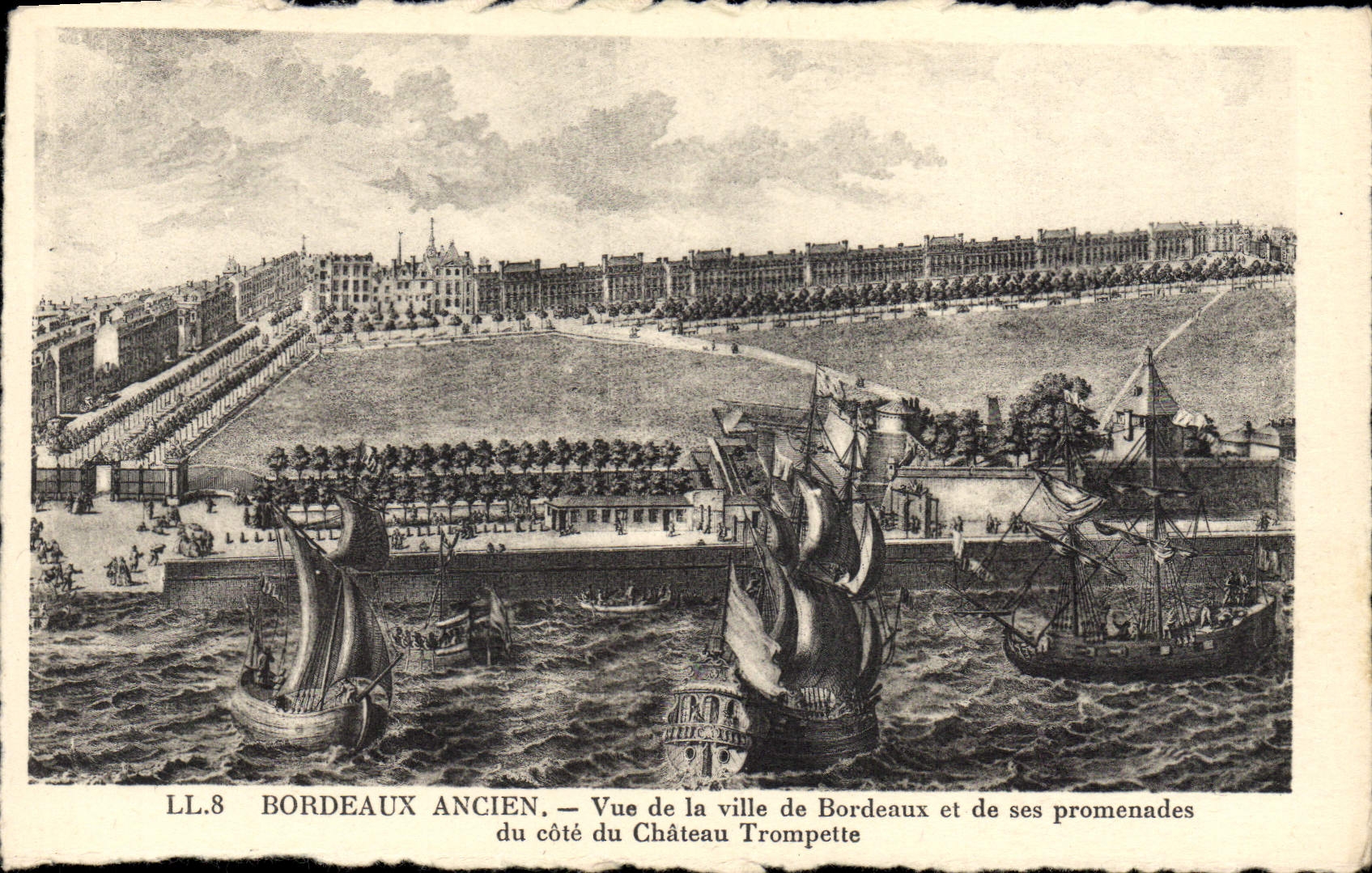 Postal Burdeos Antiguo Vista de la ciudad de Burdeos y sus paseos de la cuota del Castillo Trompeta