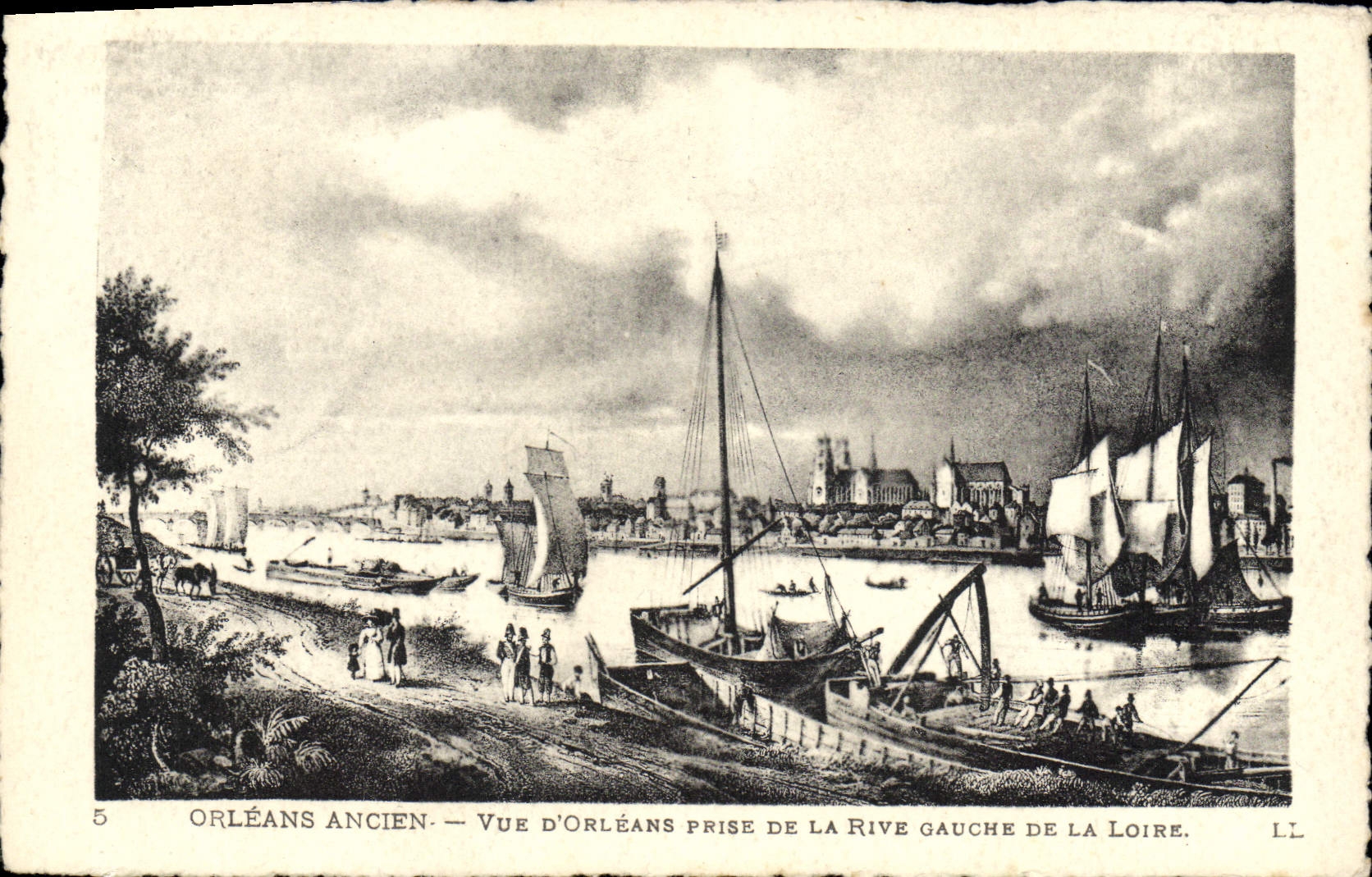 Postal Orleans Antigua Vista de Orleans tomada de la Orilla izquierda del Loira