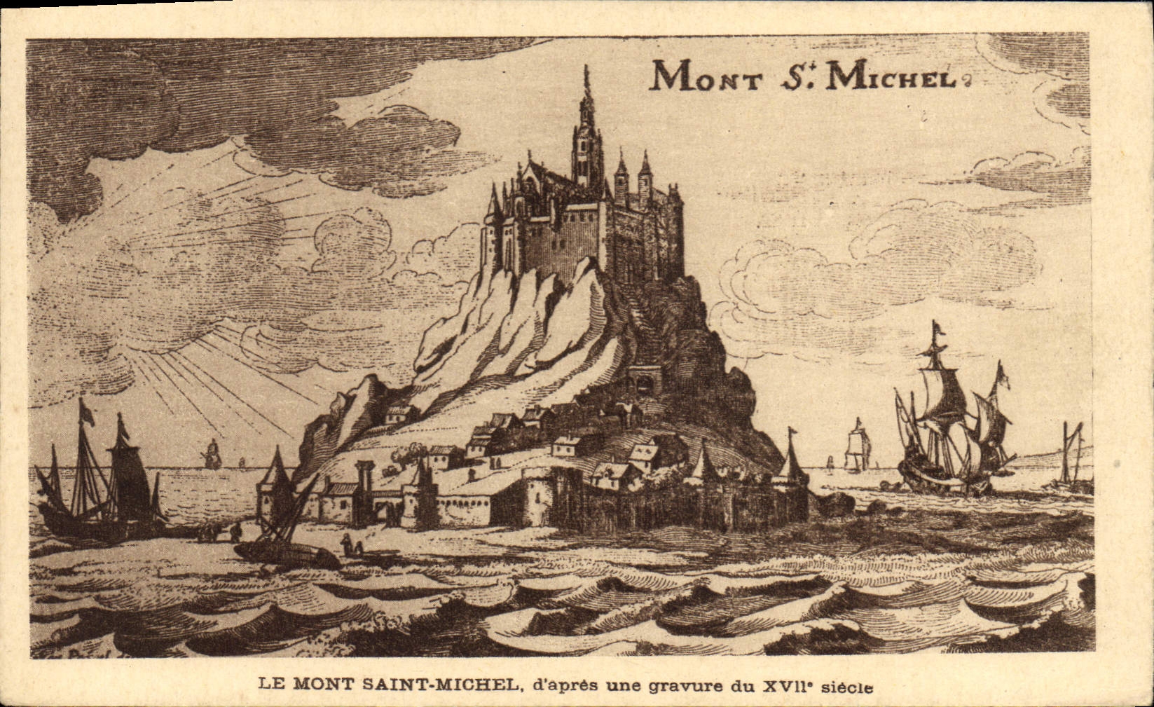 Vintage Postcard Mount St Michel with 17th