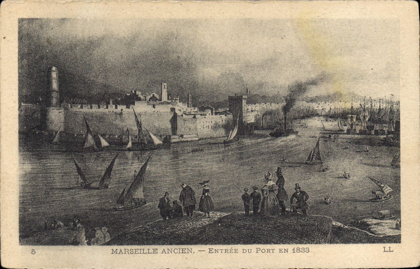 Vintage Postcard old Marseilles Entry of the port in 1833