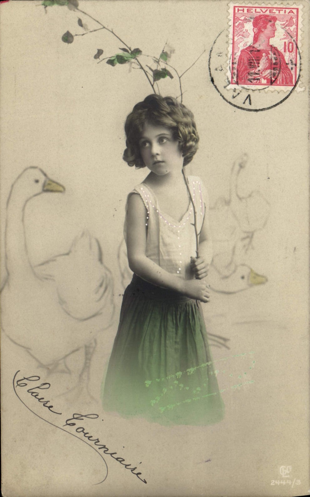 CPA Enfant Oie 