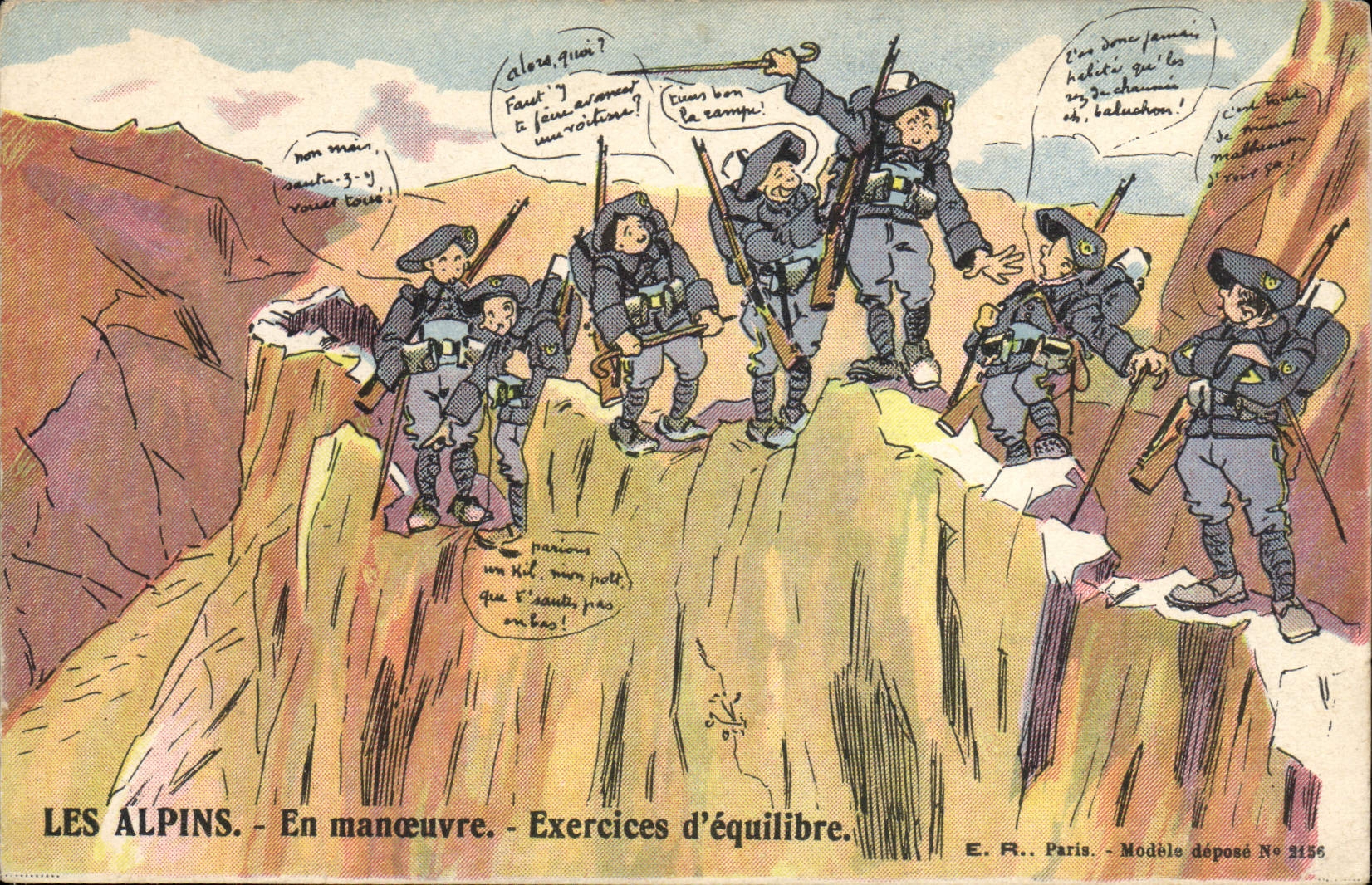 CPA Militaria Chasseurs alpins Les Alpins En manoeuvre Exercices d'equilibre