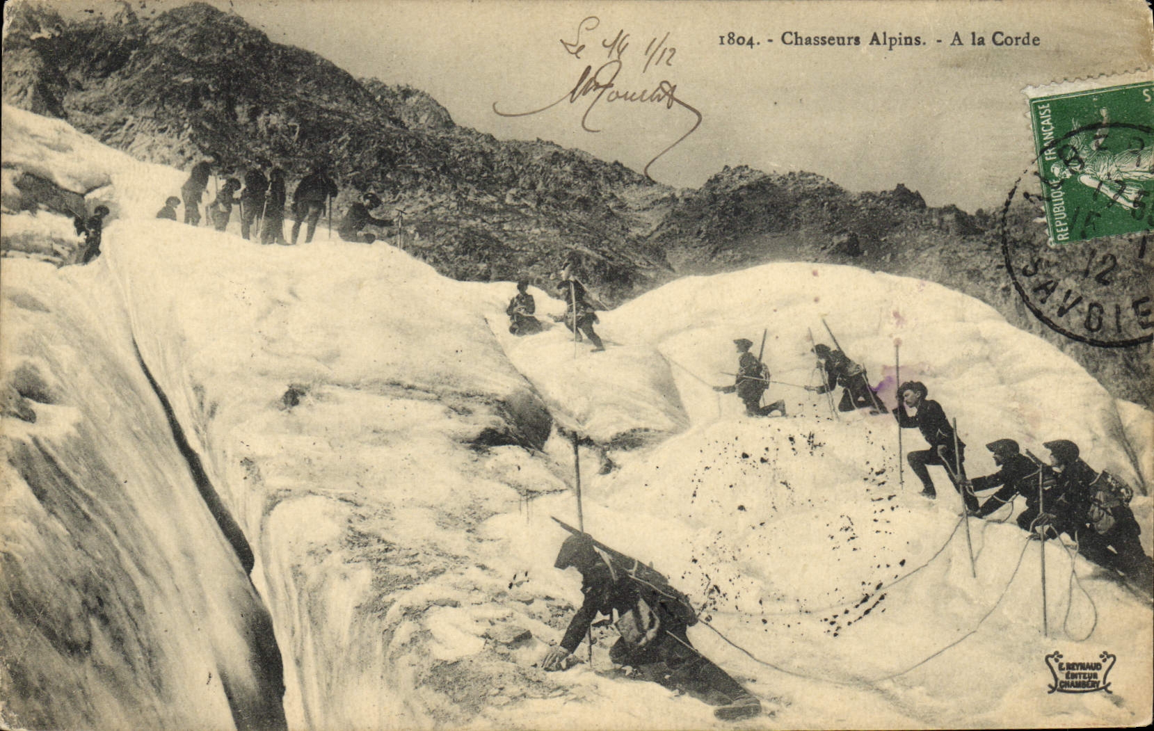 CPA Militaria Chasseurs alpins A la corde Alpinisme