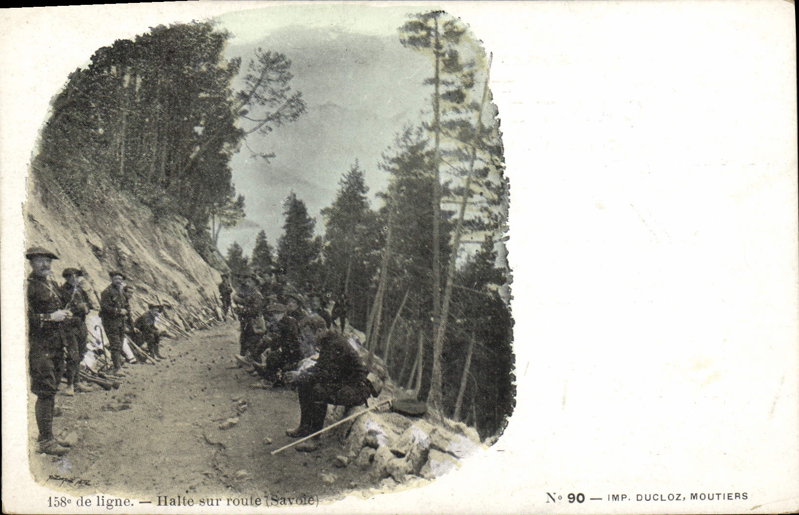CPA Militaria Chasseurs alpins 158eme de ligne Halte sur la route Savoie 