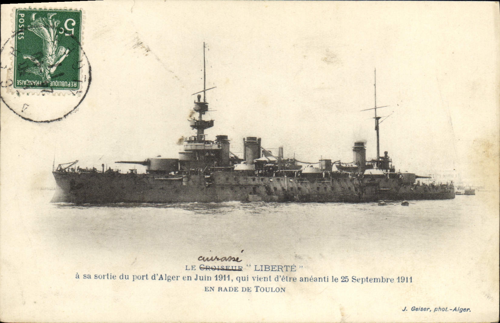 Vintage Postcard Bateau the cruiser freedom has its exit of the wearing of Algiers in June 1911