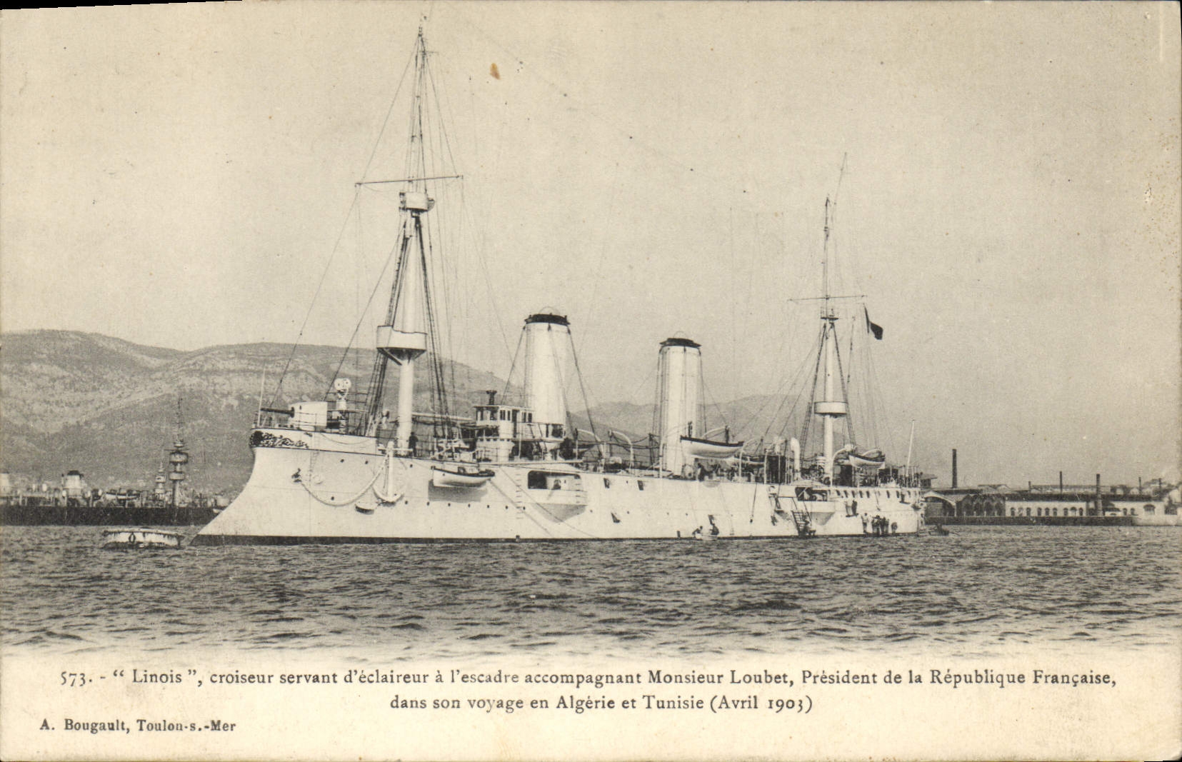 Vintage Postcard Bateau Lionois Croiseur being used as scout has the squadron accompanying Mr. Loubet in his voyage in Algeria and Tunisia
