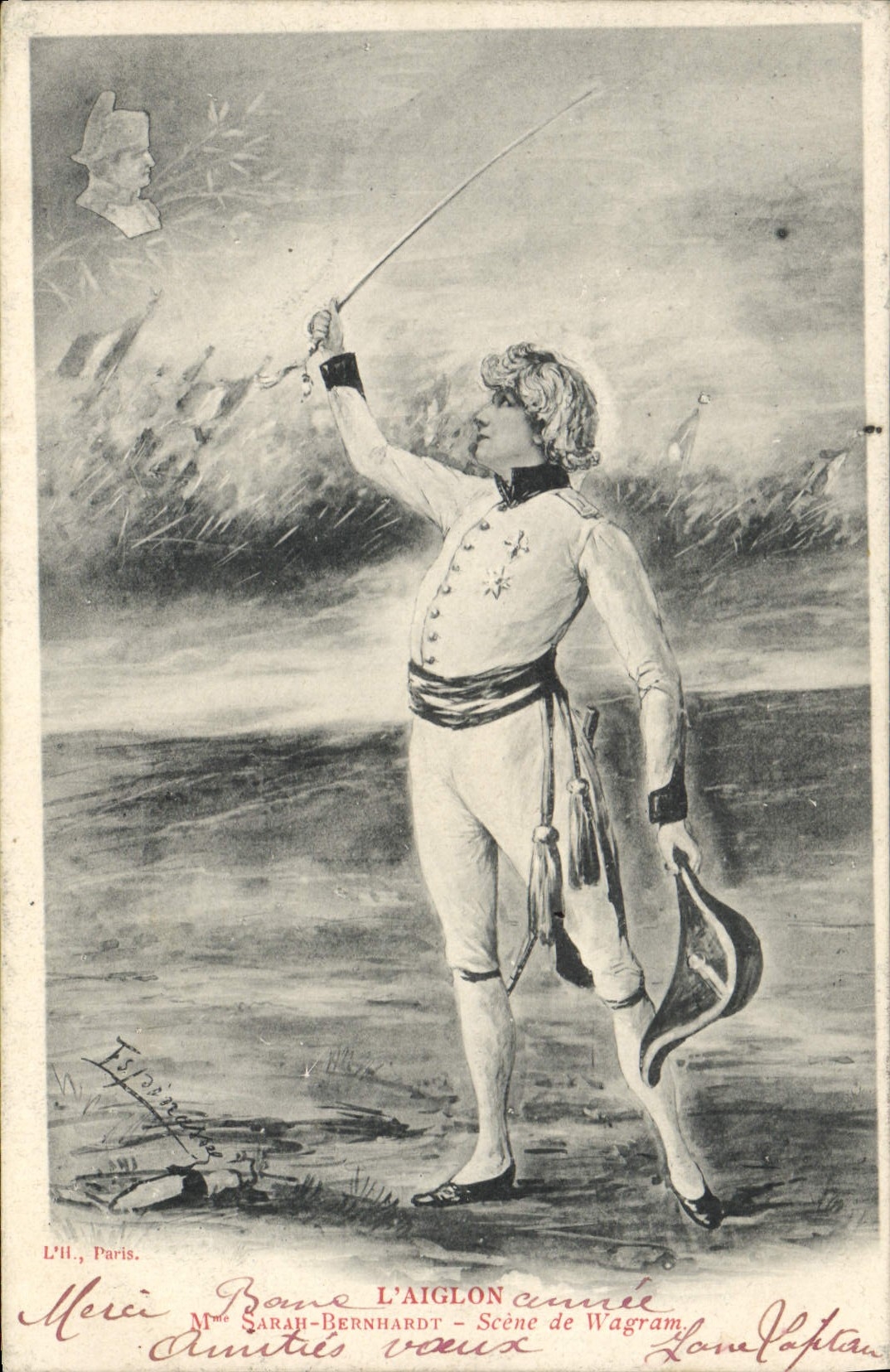 CPA Femme Theatre Sarah Bernhardt L'Aiglon Scene de Wagram Napoleon