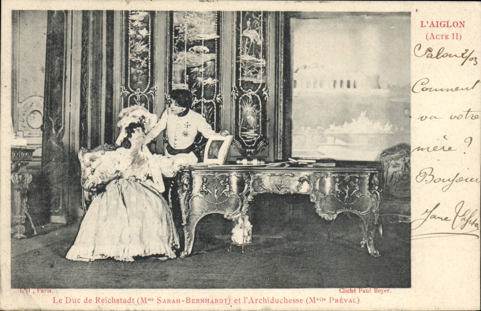CPA Femme Theatre L'Aiglon Mme Sarah Bernhardt Le duc de Reichstadt et l'archiduchesse Napoleon 