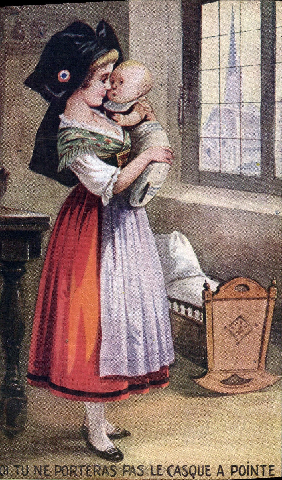 CPA Folklore Alsace Enfant Bebe Tun ne porteras pas le casque a pointe !