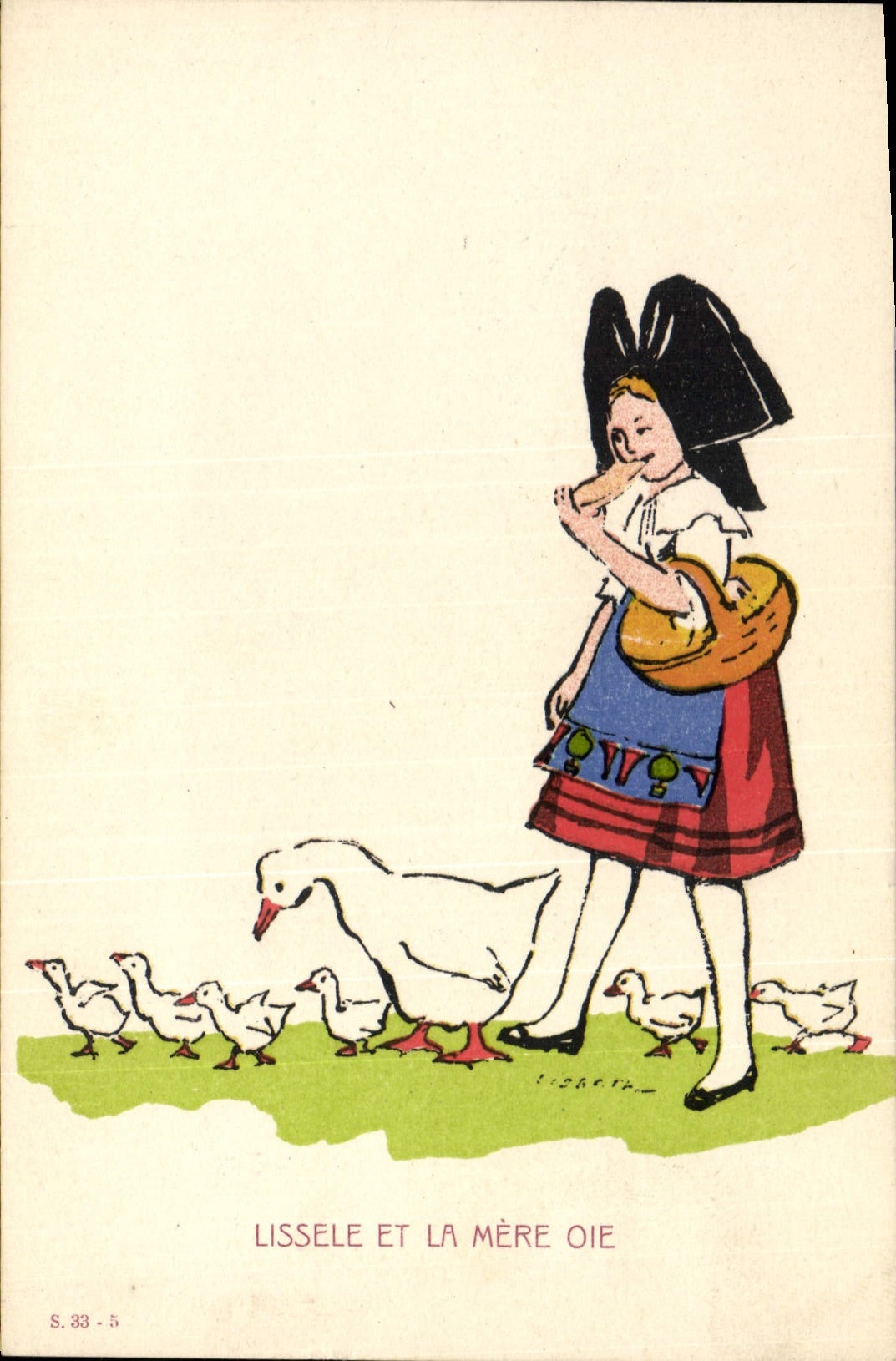 CPA Folklore Alsace Lissele et la mere Oie Enfant