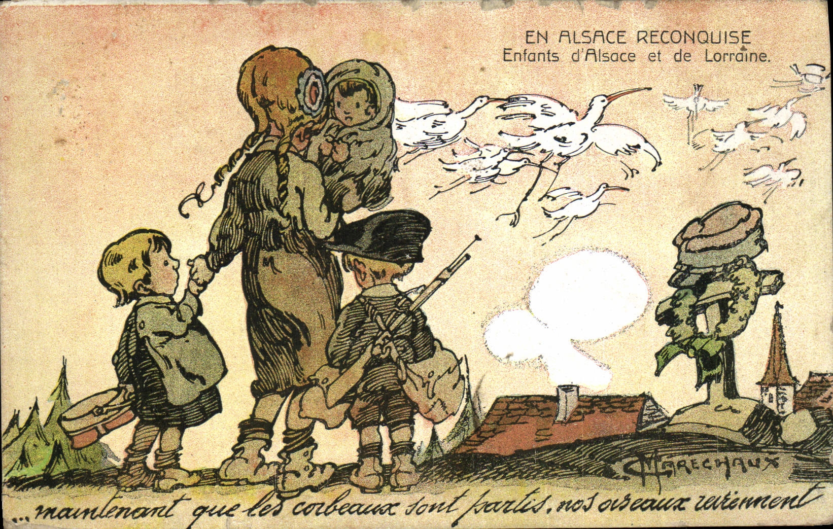 CPA Folklore Alsace En Alsace reconquise Enfants d'Alsace et de Lorraine