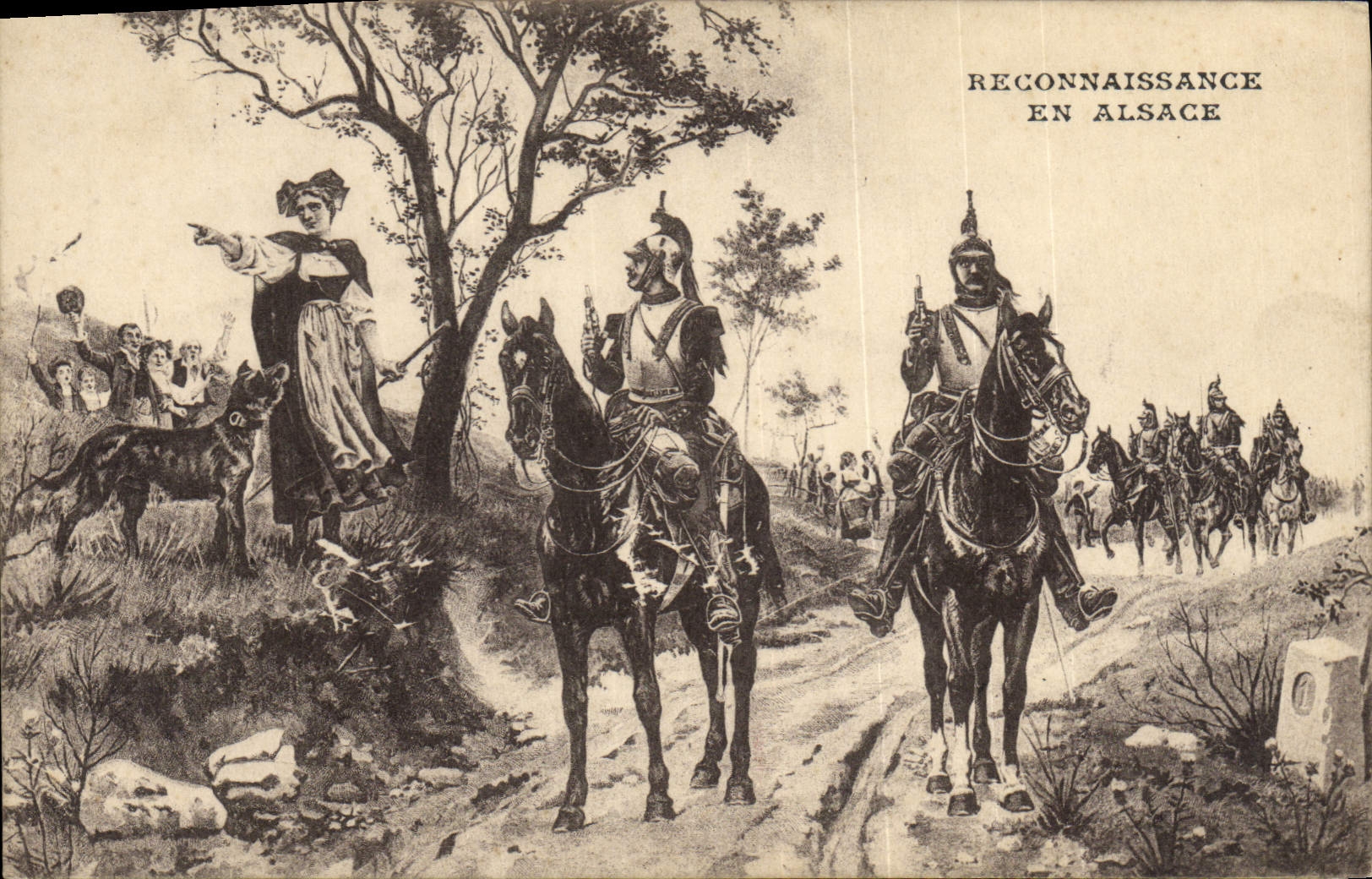 CPA Folklore Alsace Reconnaissance en Alsace Militaria Chien