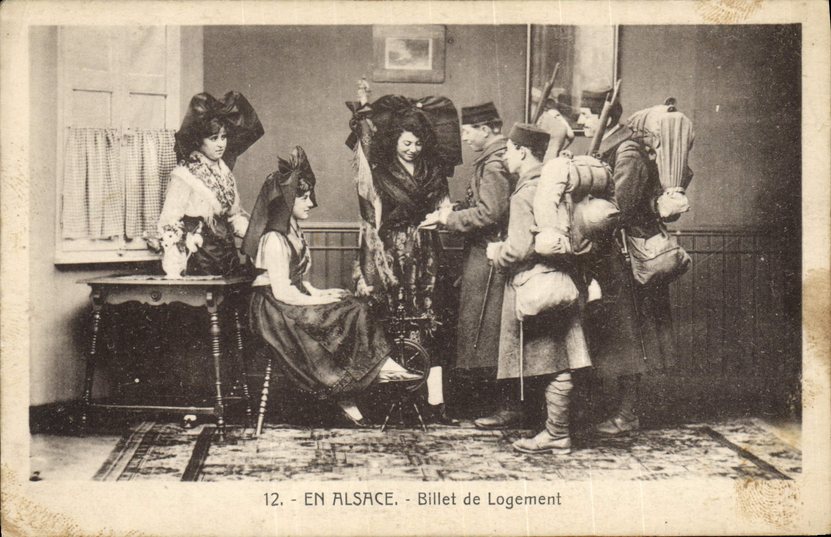 CPA Folklore Alsace Billet de logement Militaria