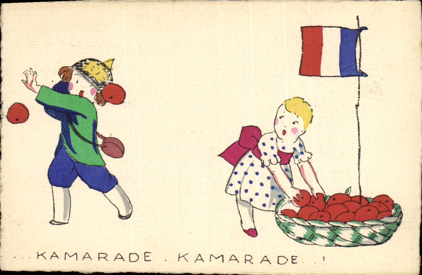 CPA Folklore Alsace Enfants Kamarade