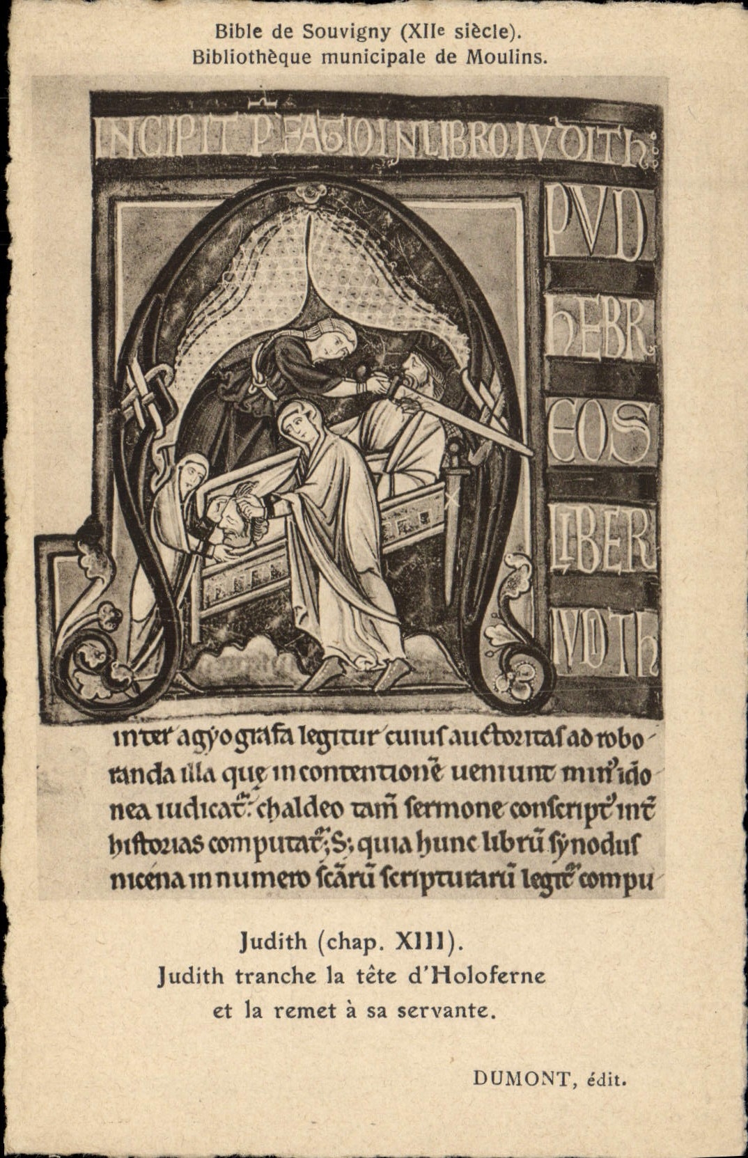CPA Bibliotheque municipale de Moulins Bible de Souvigny Judith tranche la tete d'Holoferne et la remet a sa servante