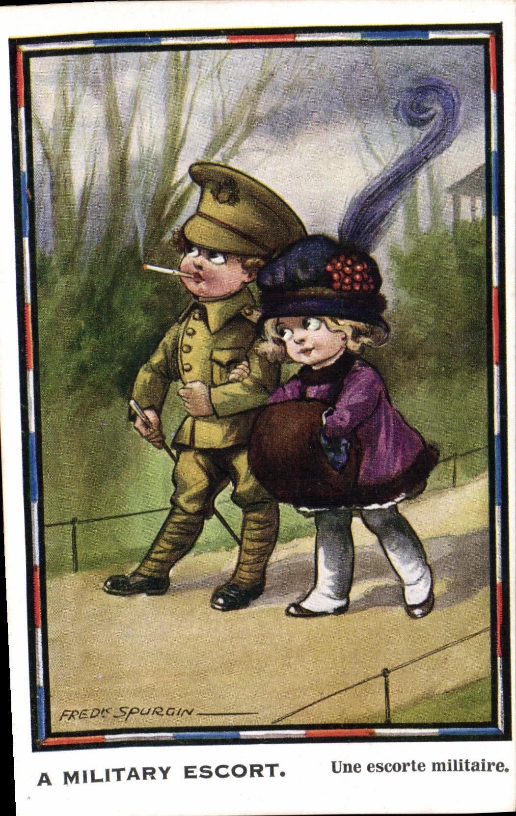 Postal Fantasia Ilustrador Niño A military escort Militaria