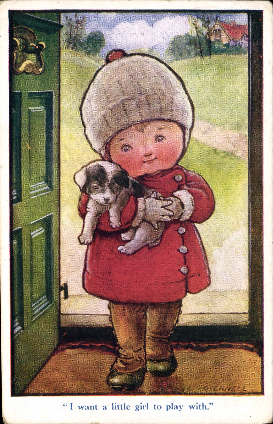 Vintage Postcard Fantaisie Illustrator want Child I have little girl to play with