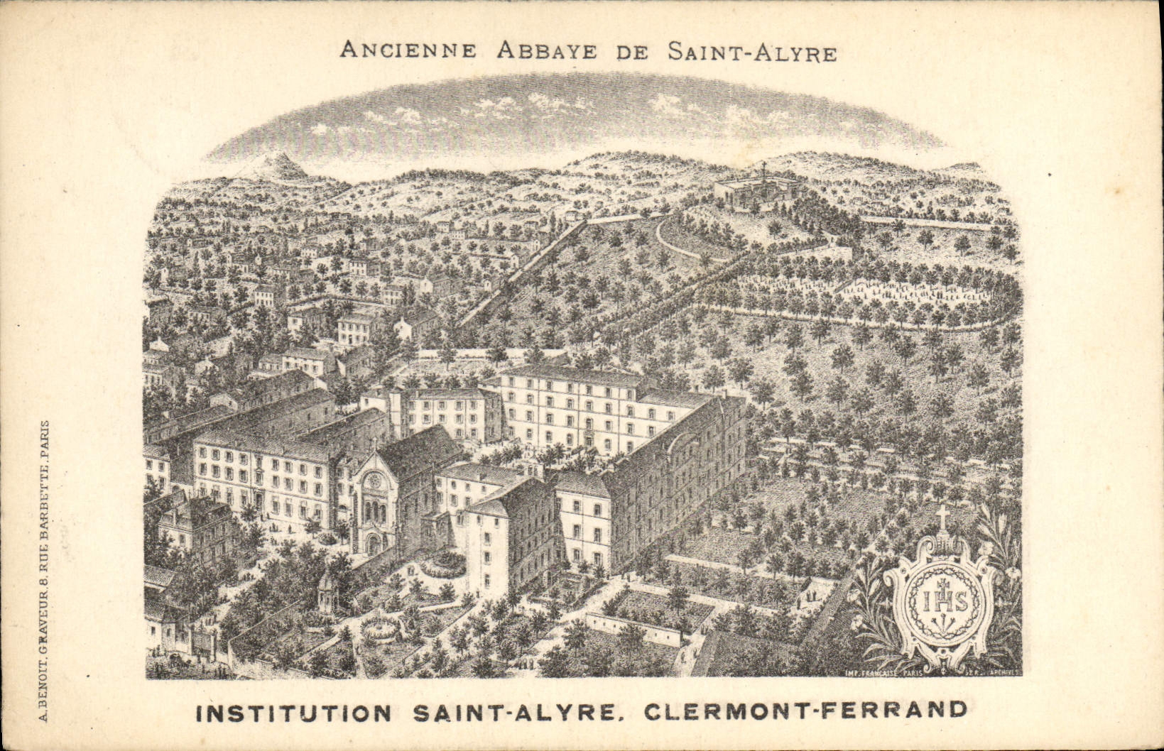 Postal Institución Santo Alyre Clermont Ferrand Antiguo Abadía de Santo Alyre