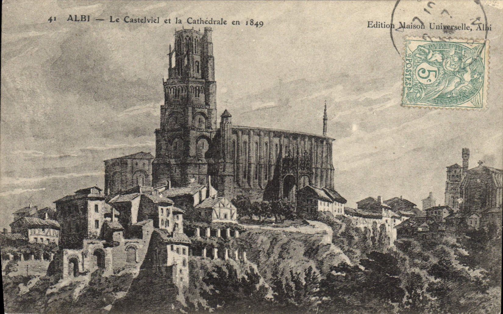 Postal Albi el Castelviel y la catedral en 1849