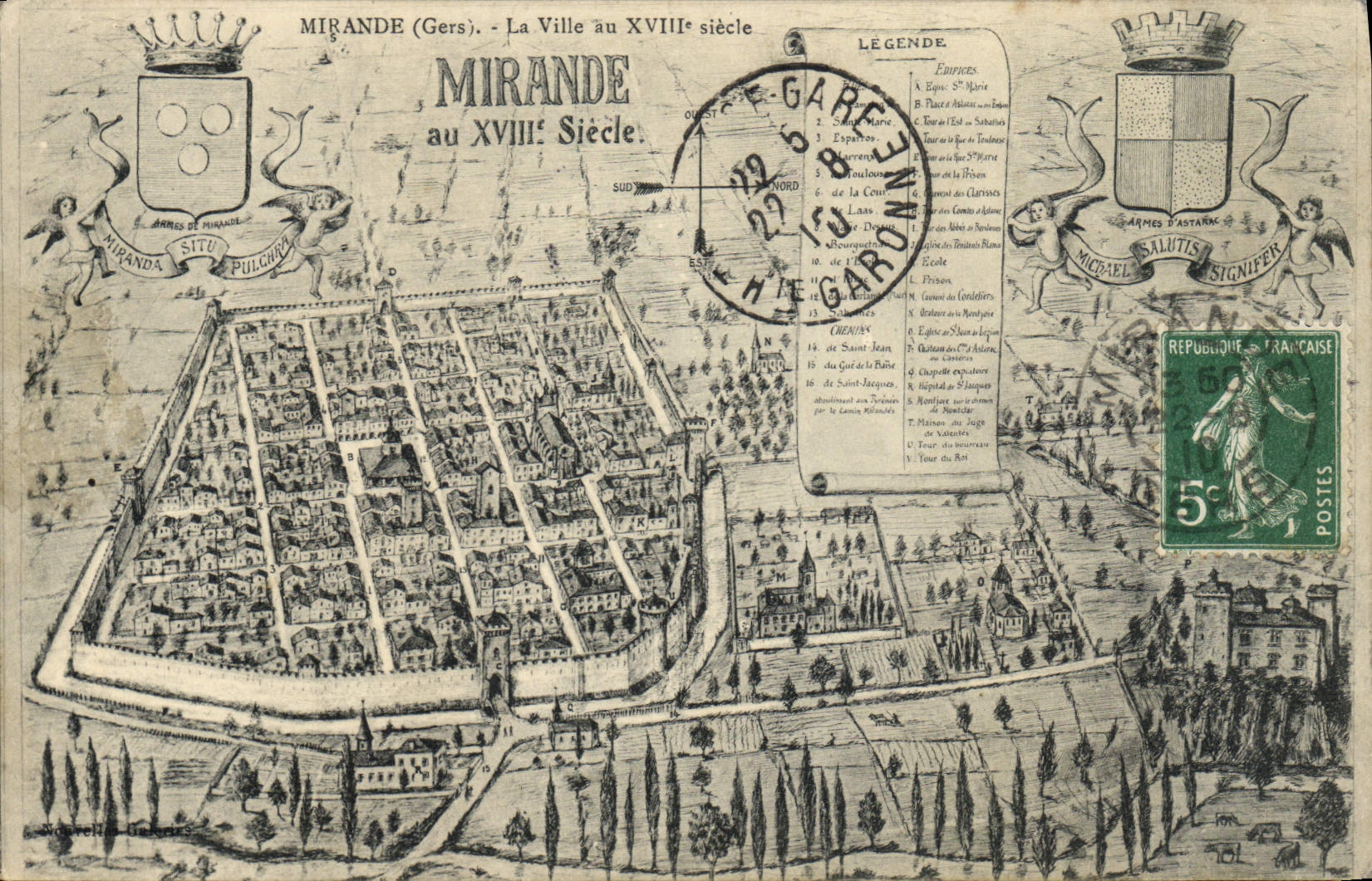 Vintage Postcard Mirande with 18th