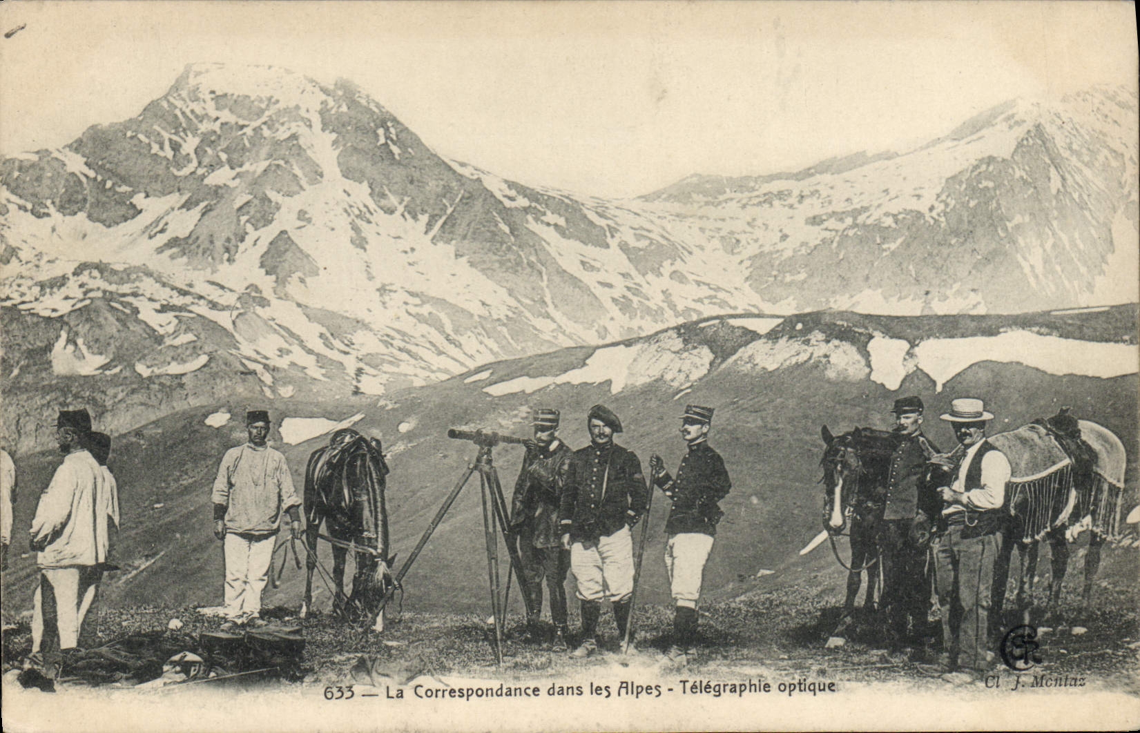 CPA Militaria Chasseurs alpins La correspondance dans les Alpes Telegraphie optique